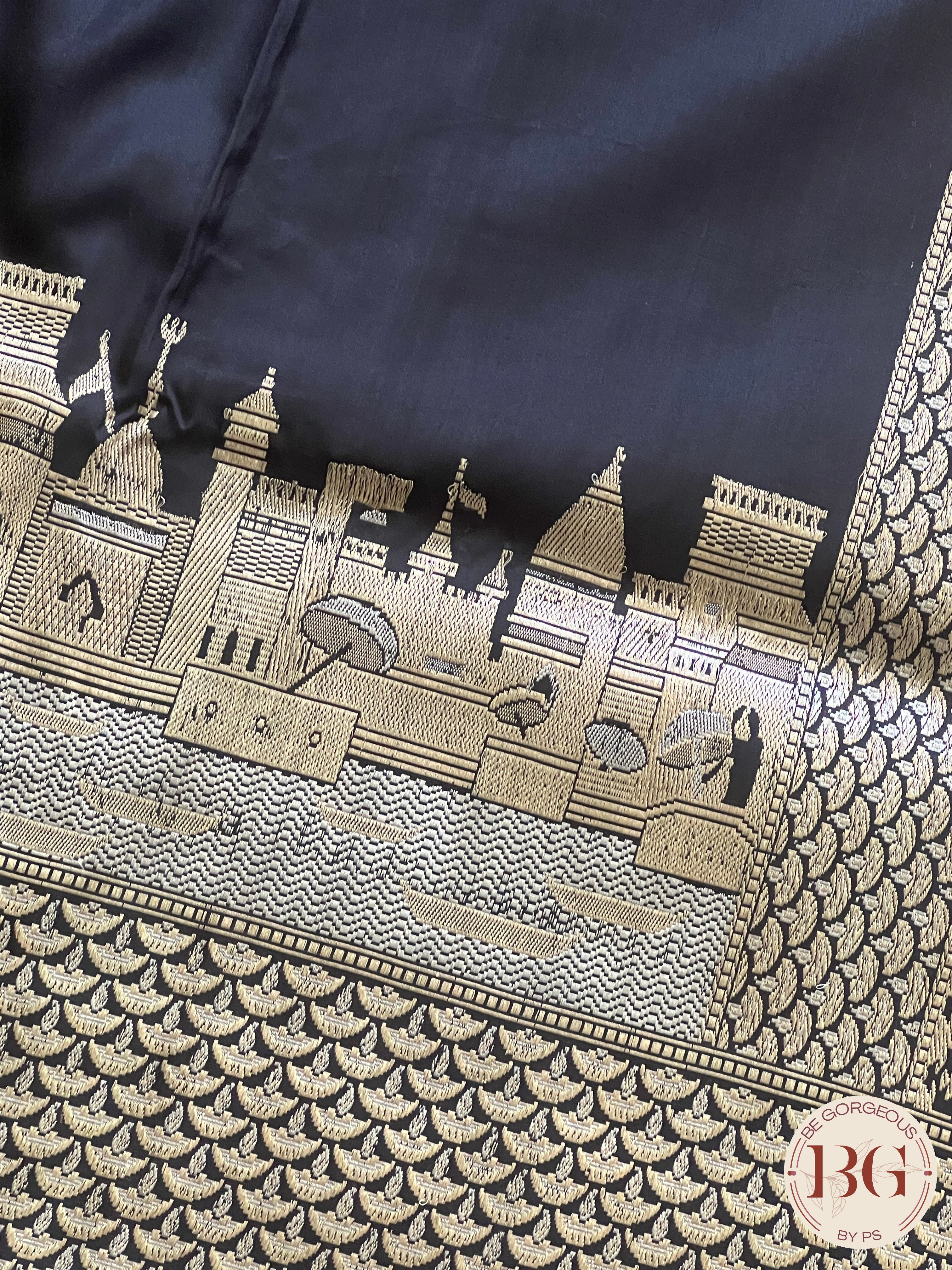 Banarasi Ganga ghat Pure silk handloom- silkmark certified saree color - black
