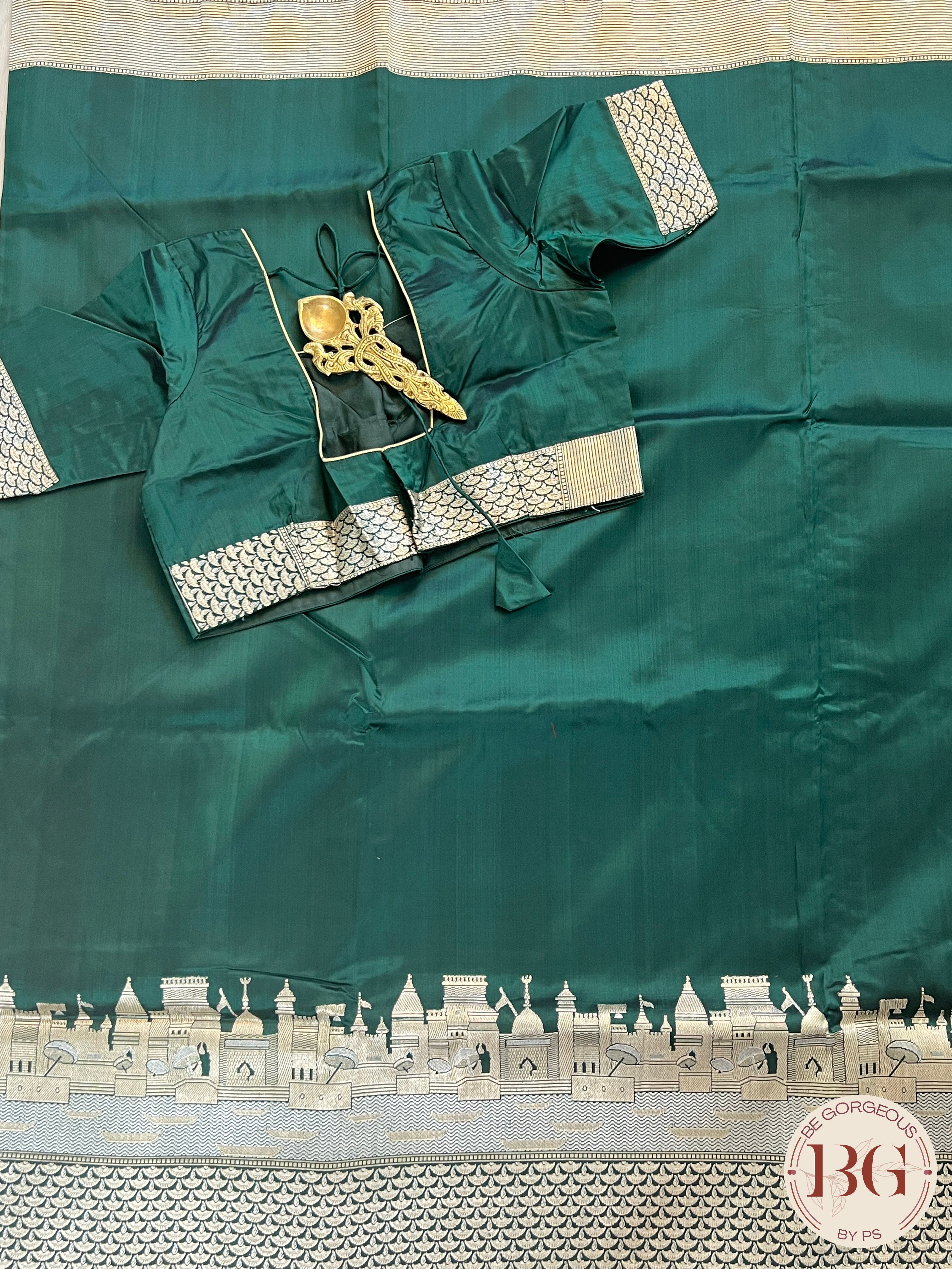 Banarasi Ganga ghat Pure silk- silkmark certified saree color - green