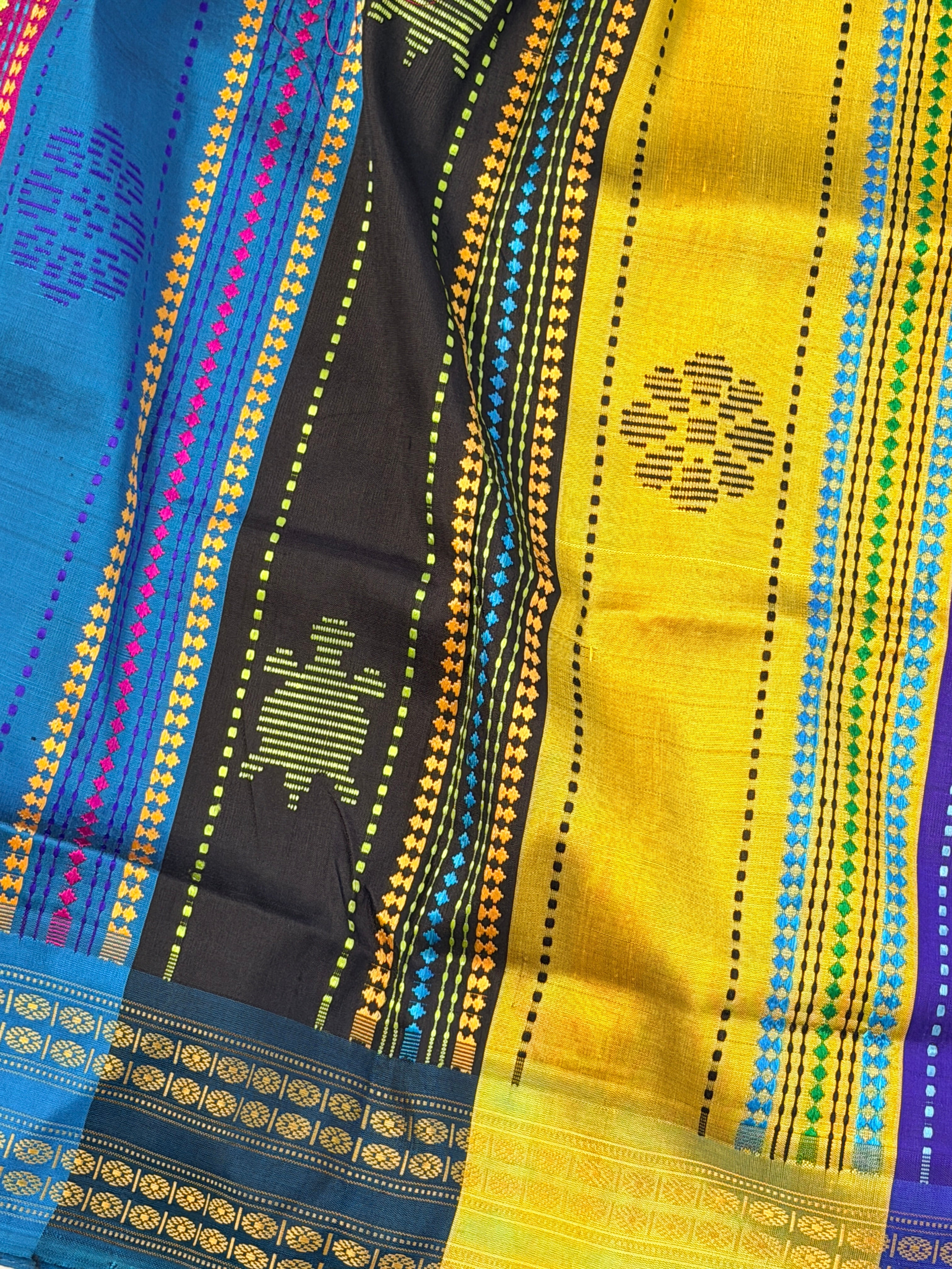 Berhampuri pure silk doubble palu Black blue