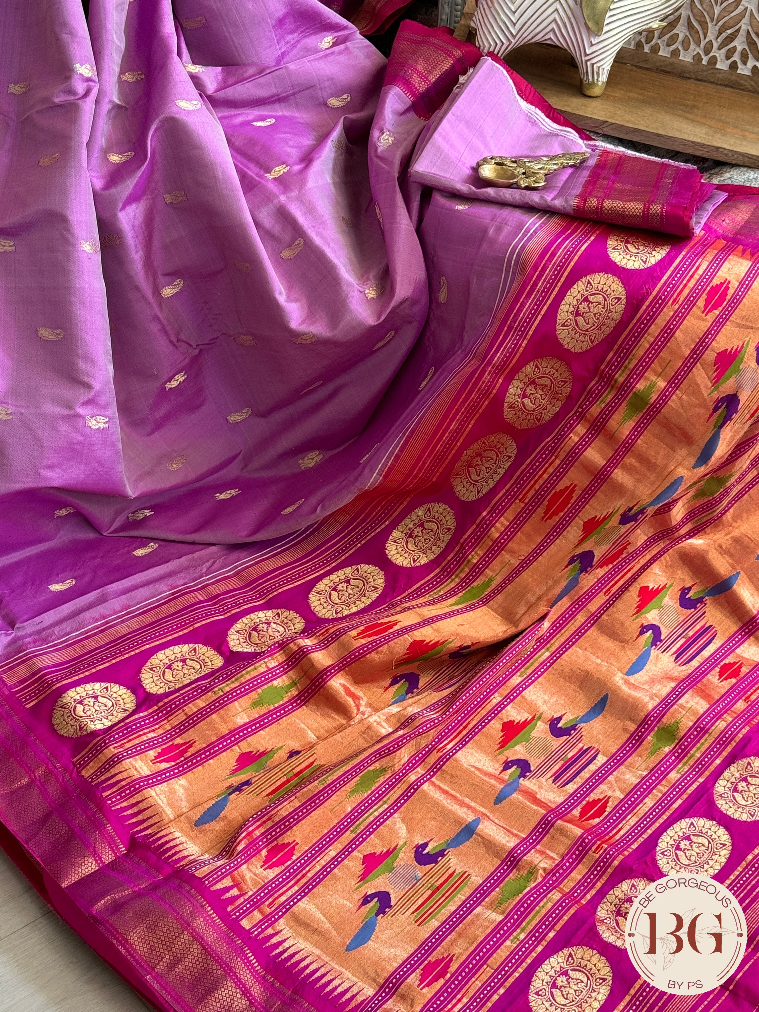 Paithani pure silk handloom maharani paithani - lavendar