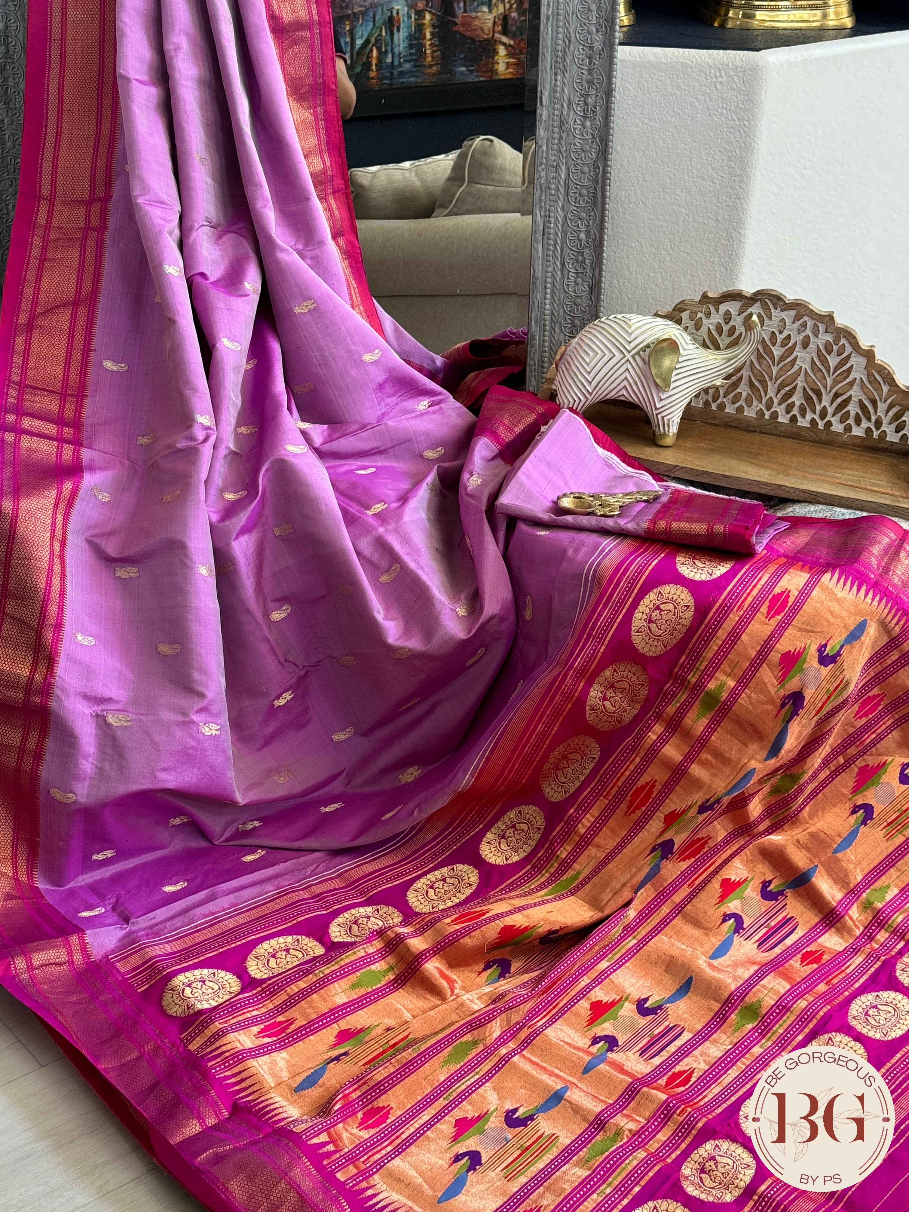 Paithani pure silk handloom maharani paithani - lavendar