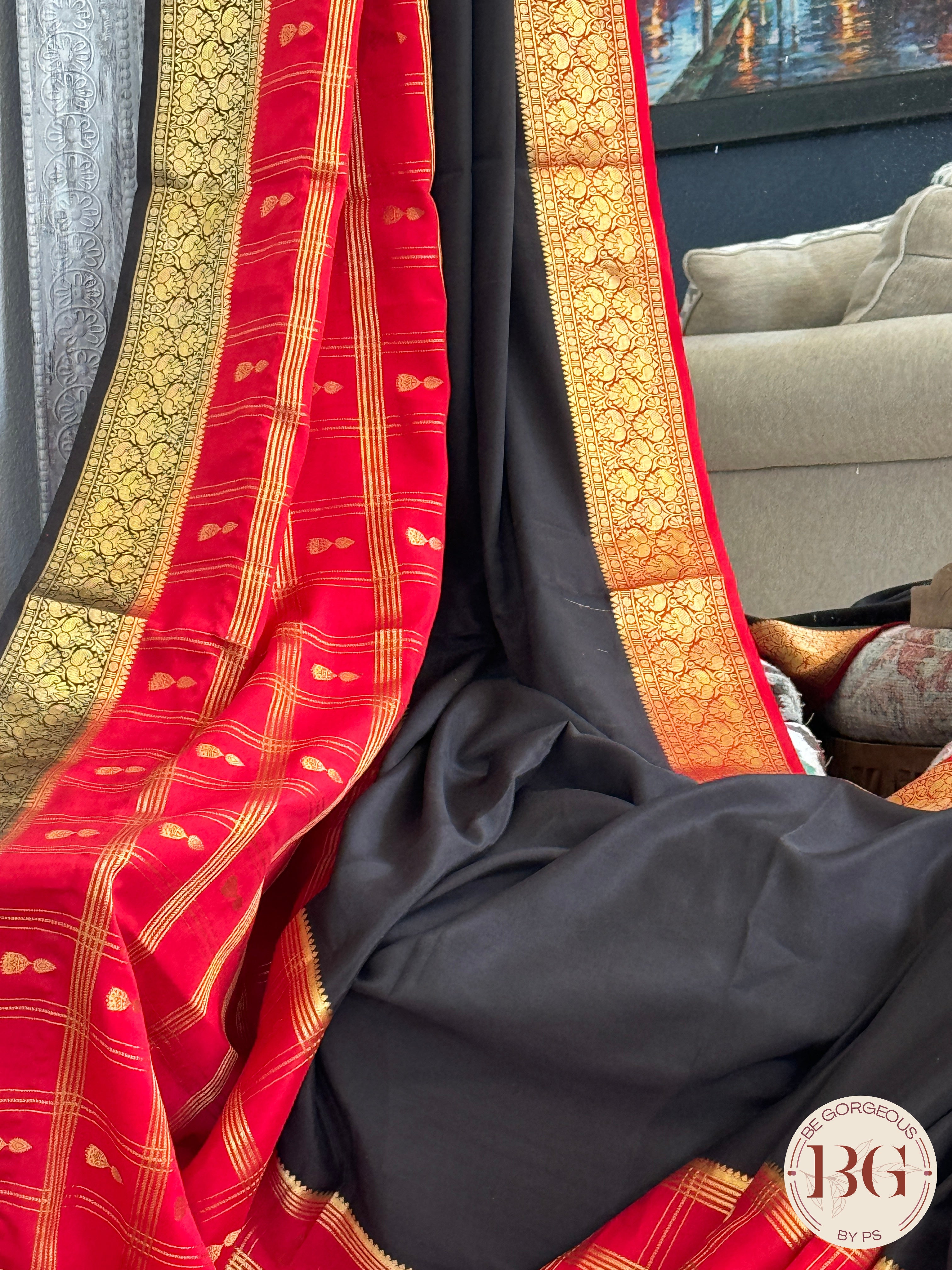 Mysore Pure Silk Handloom Saree - Red Black