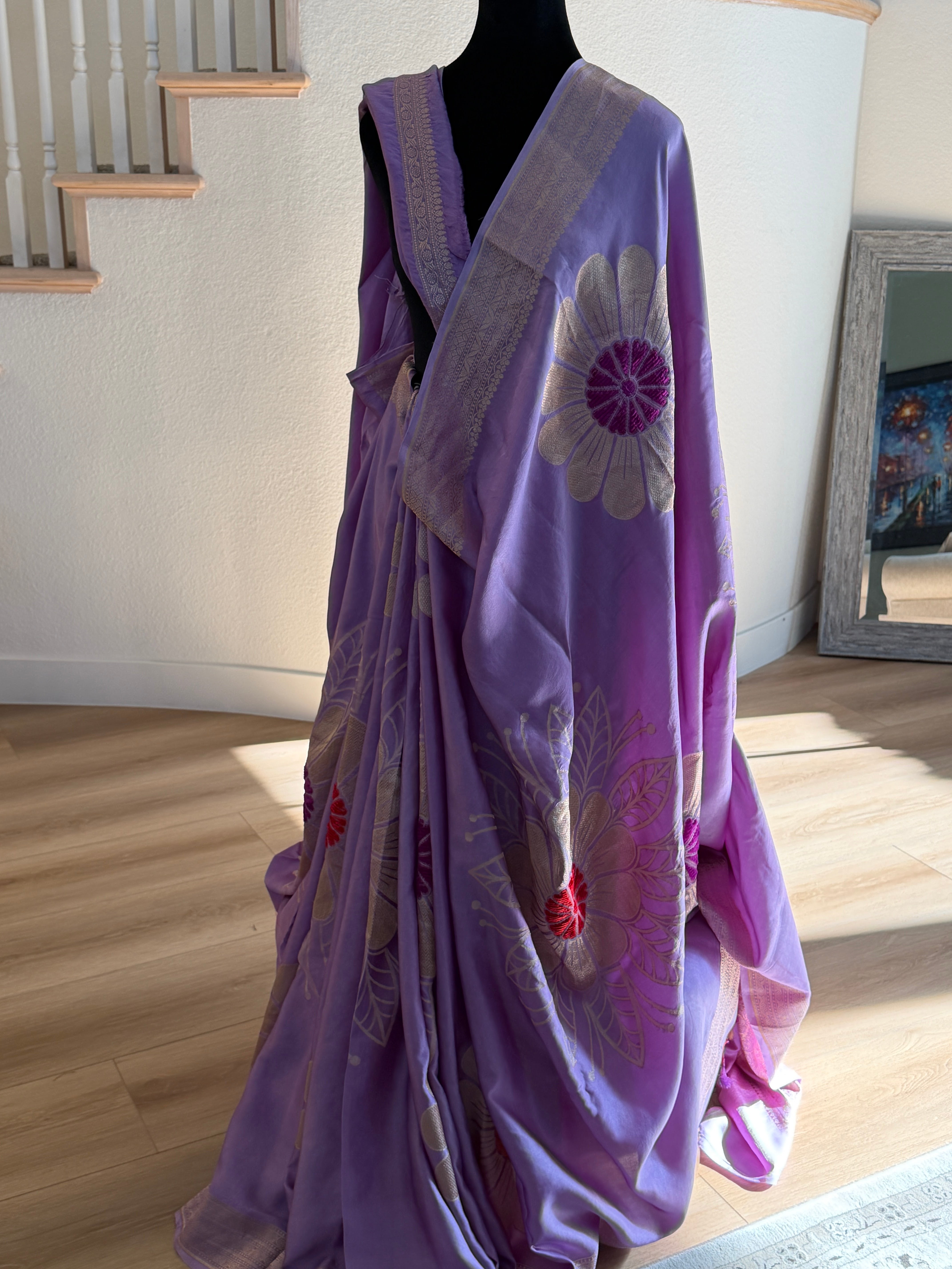 Banarasi Mashru Pure Silk Velvet Weaving Saree