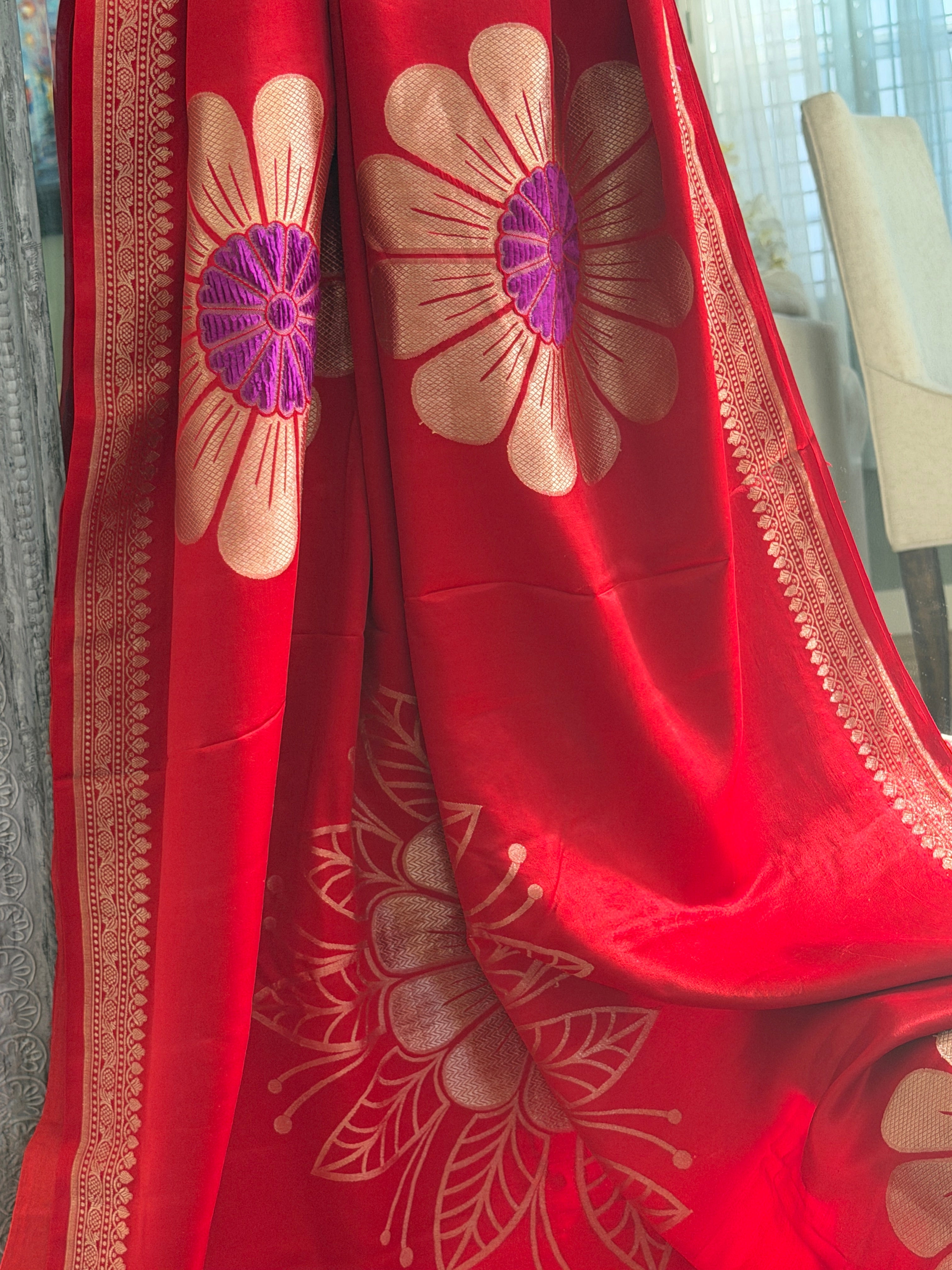 Banarasi Mashru Pure Silk Velvet Weaving Saree