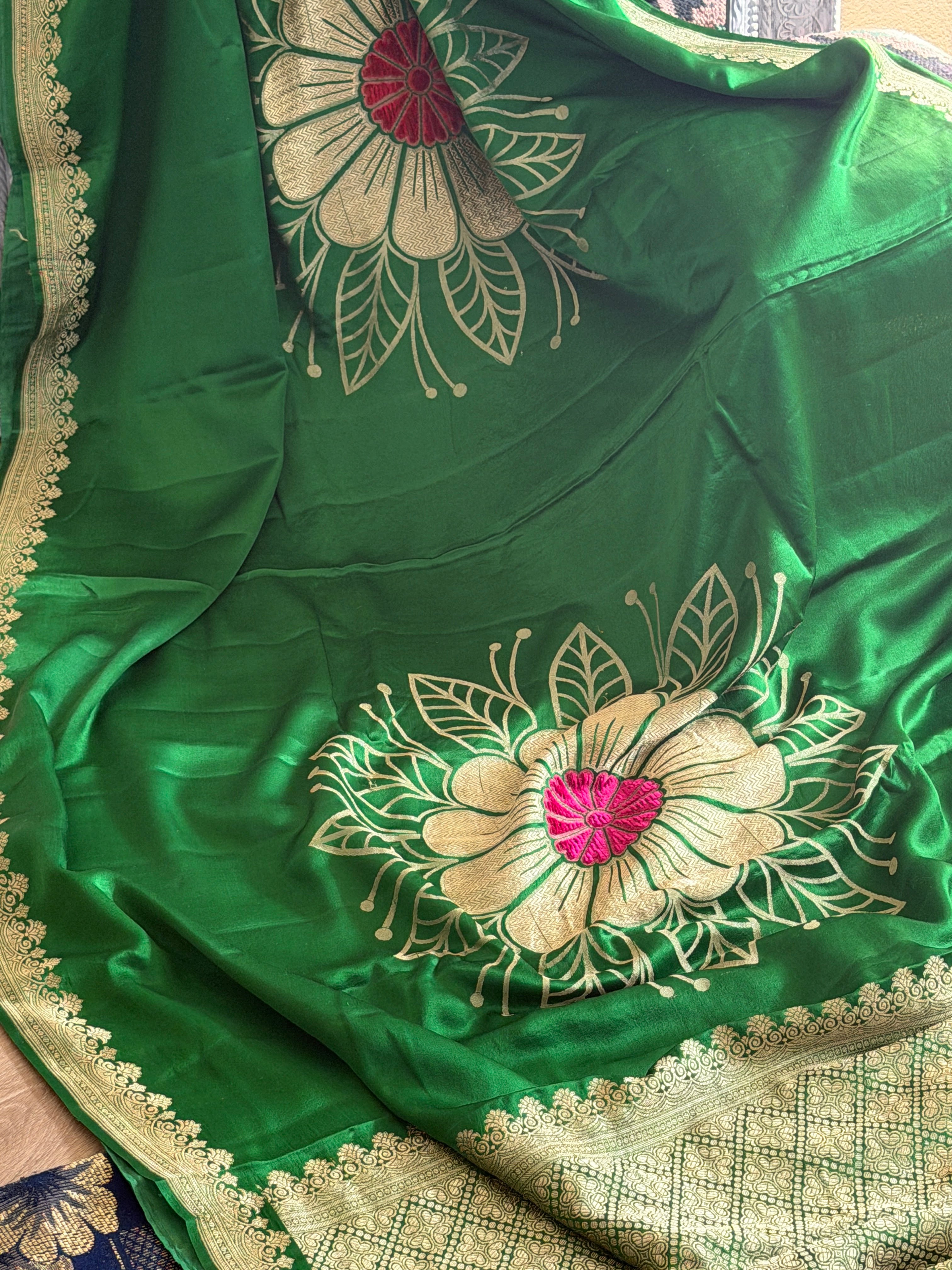 Banarasi Mashru Pure Silk Velvet Weaving Saree