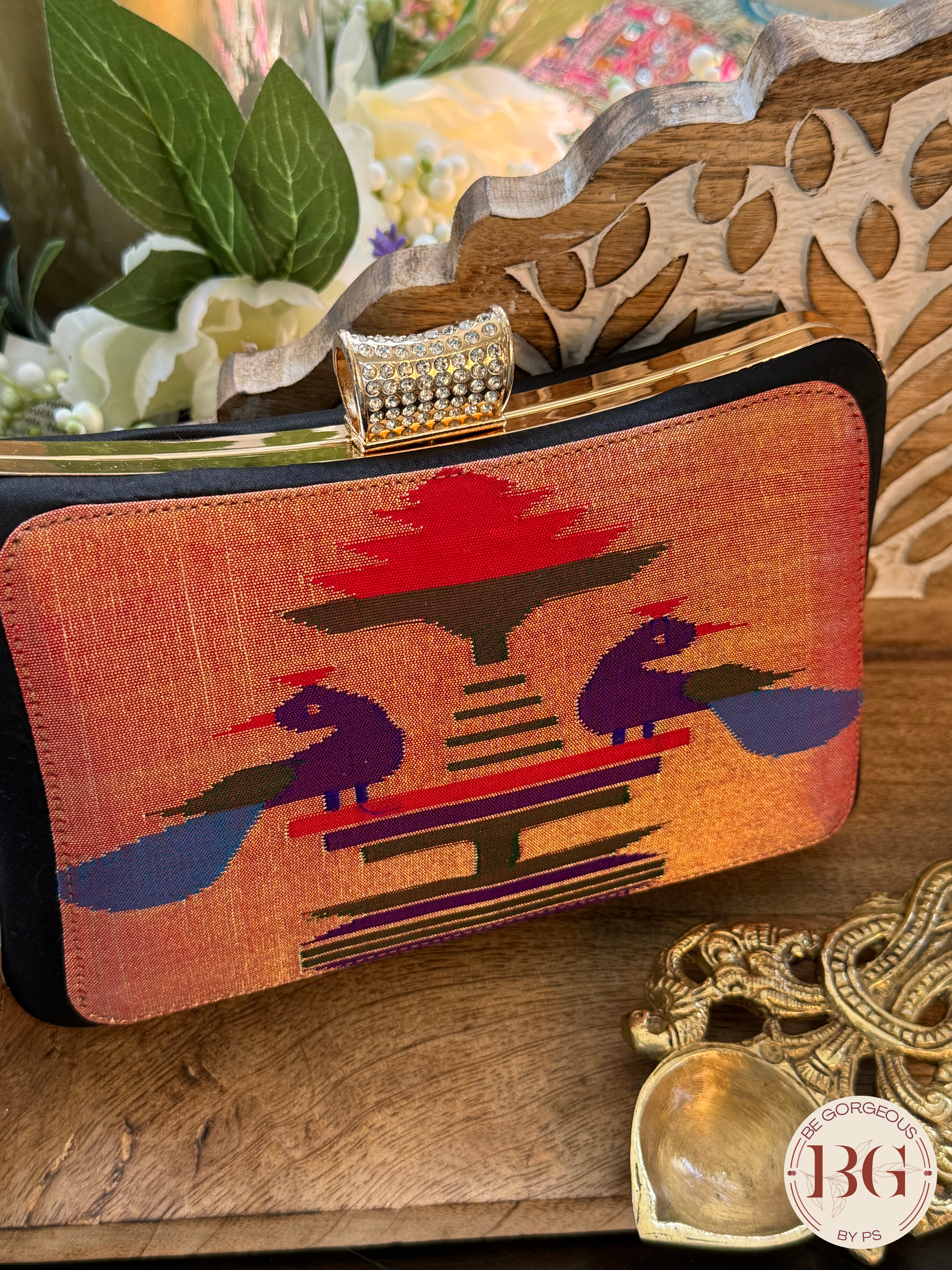 Silk Paithani Purse/Clutch - Black