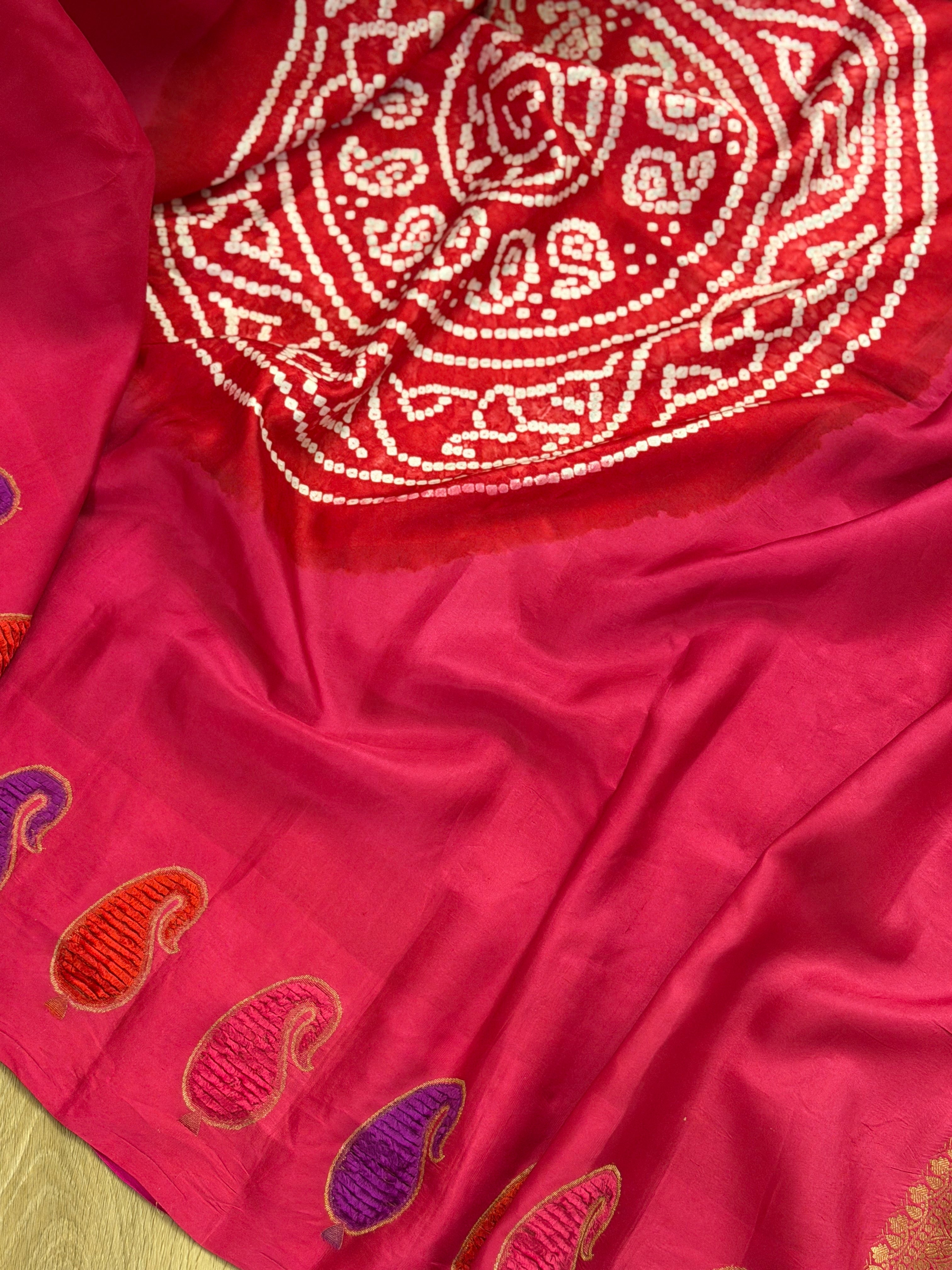 Banarasi Mashru Pure Silk Velvet Border Bandhani Saree