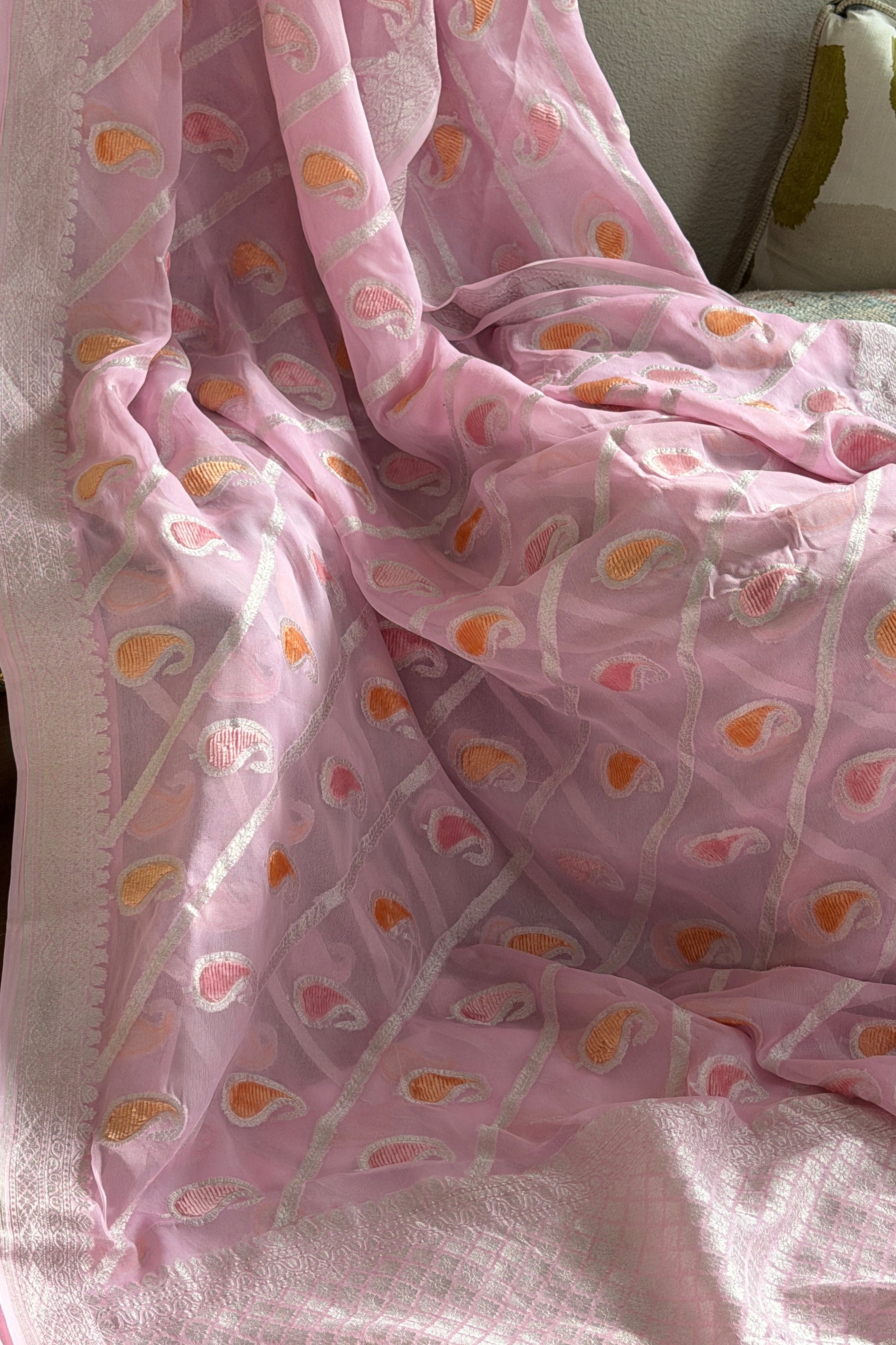 Banarasi Khaddi georgette Velvet weaving saree