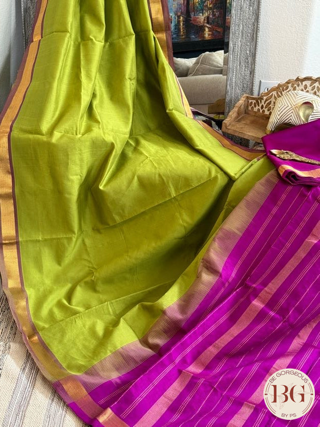 Kanjeevaram silk cotton handloom saree - Green Pink