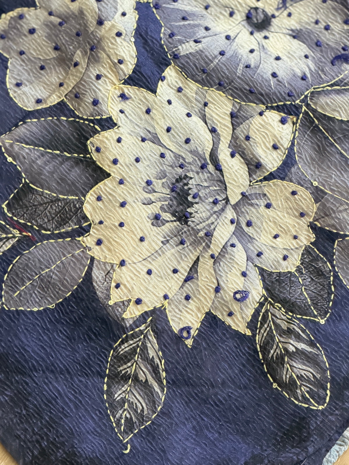 Semi Tussar Printed saree with French Knot work