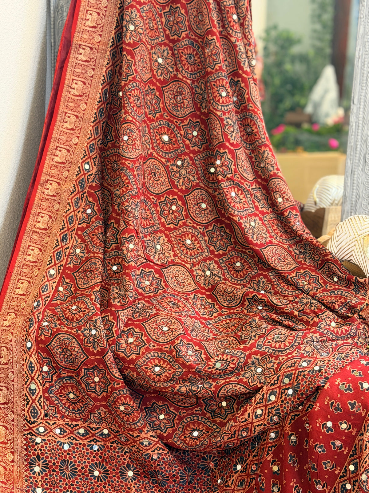 Ajrak Georgette Saree with Mirror Work