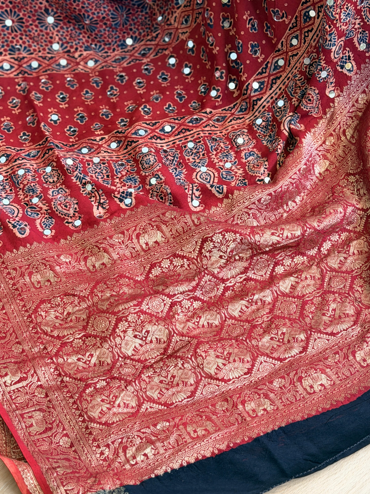 Ajrak Georgette Saree with Mirror Work