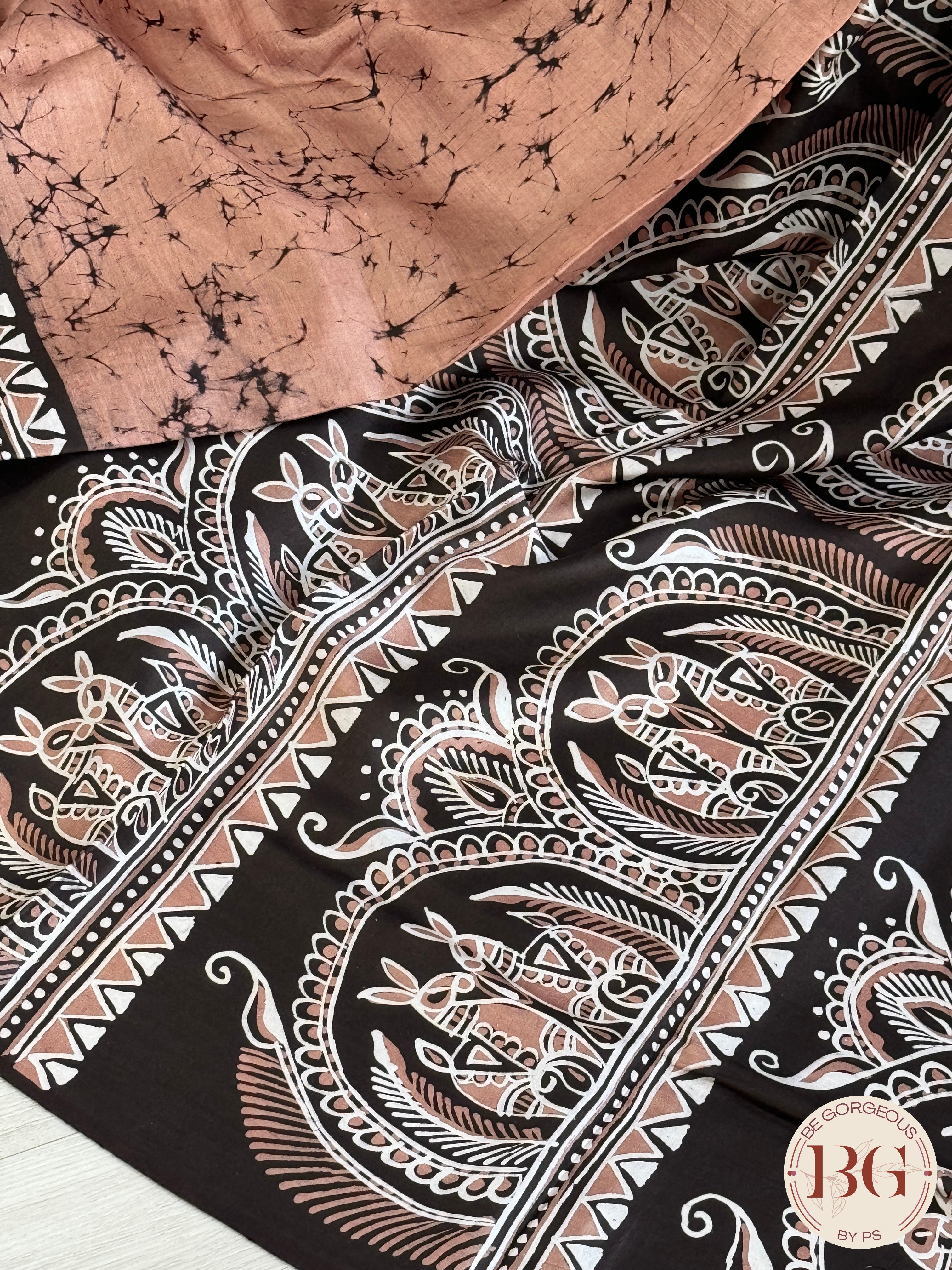 Bangalore Silk hand batik saree, silk mark certified- cream