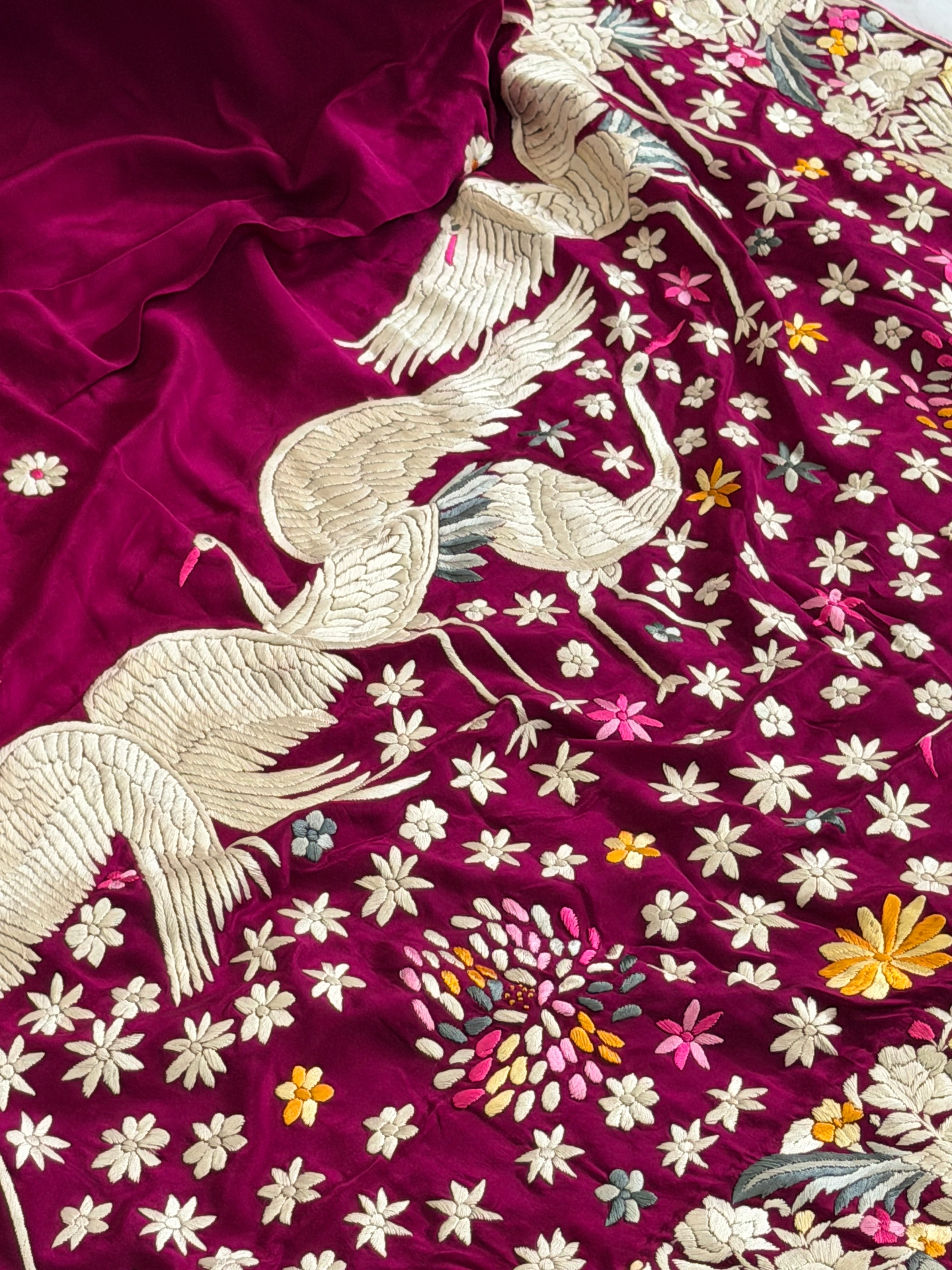 Parsi Gara hand embroidered crepe silk saree
