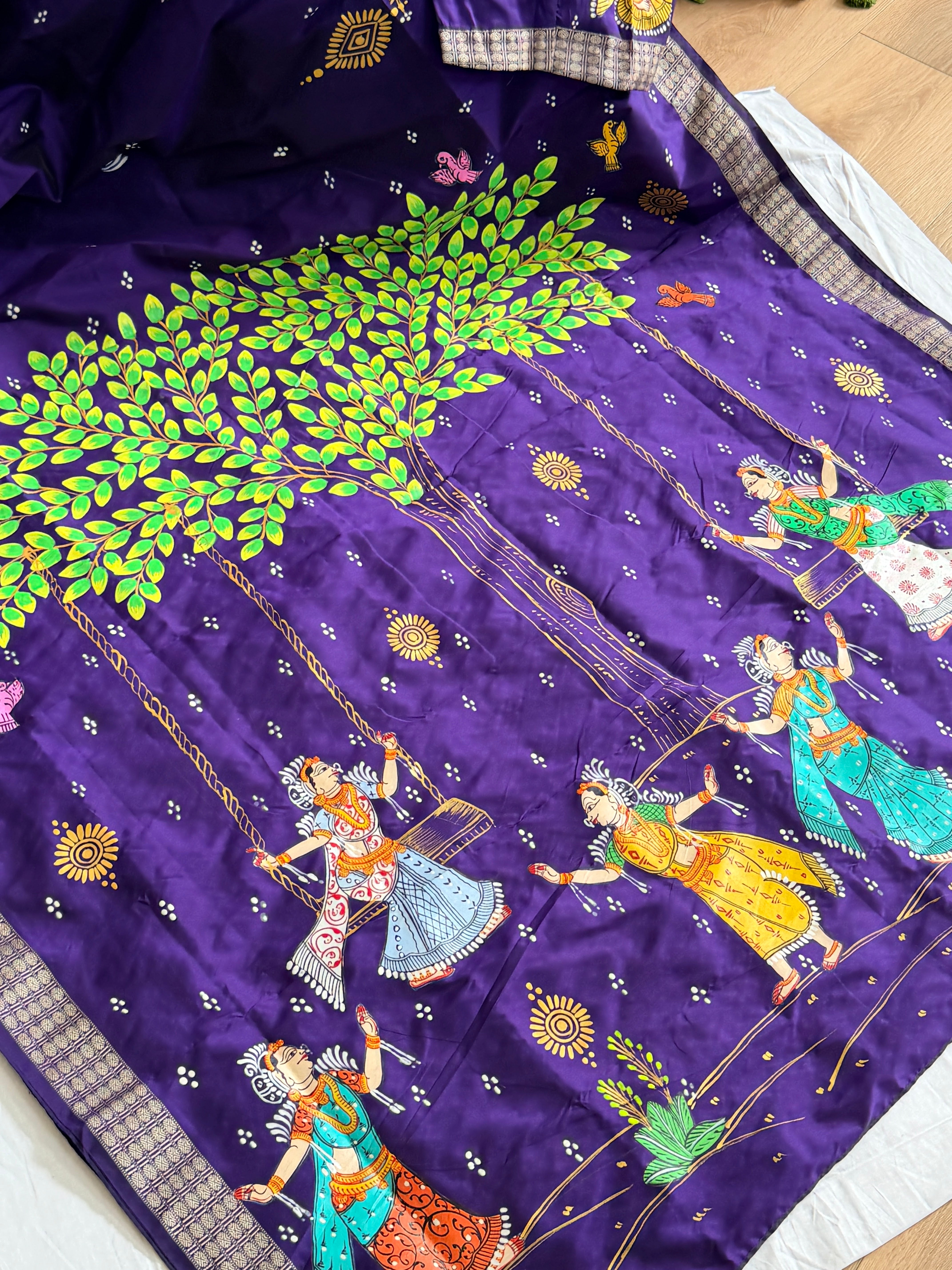 Pattachitra hand painted Raja doli theme saree