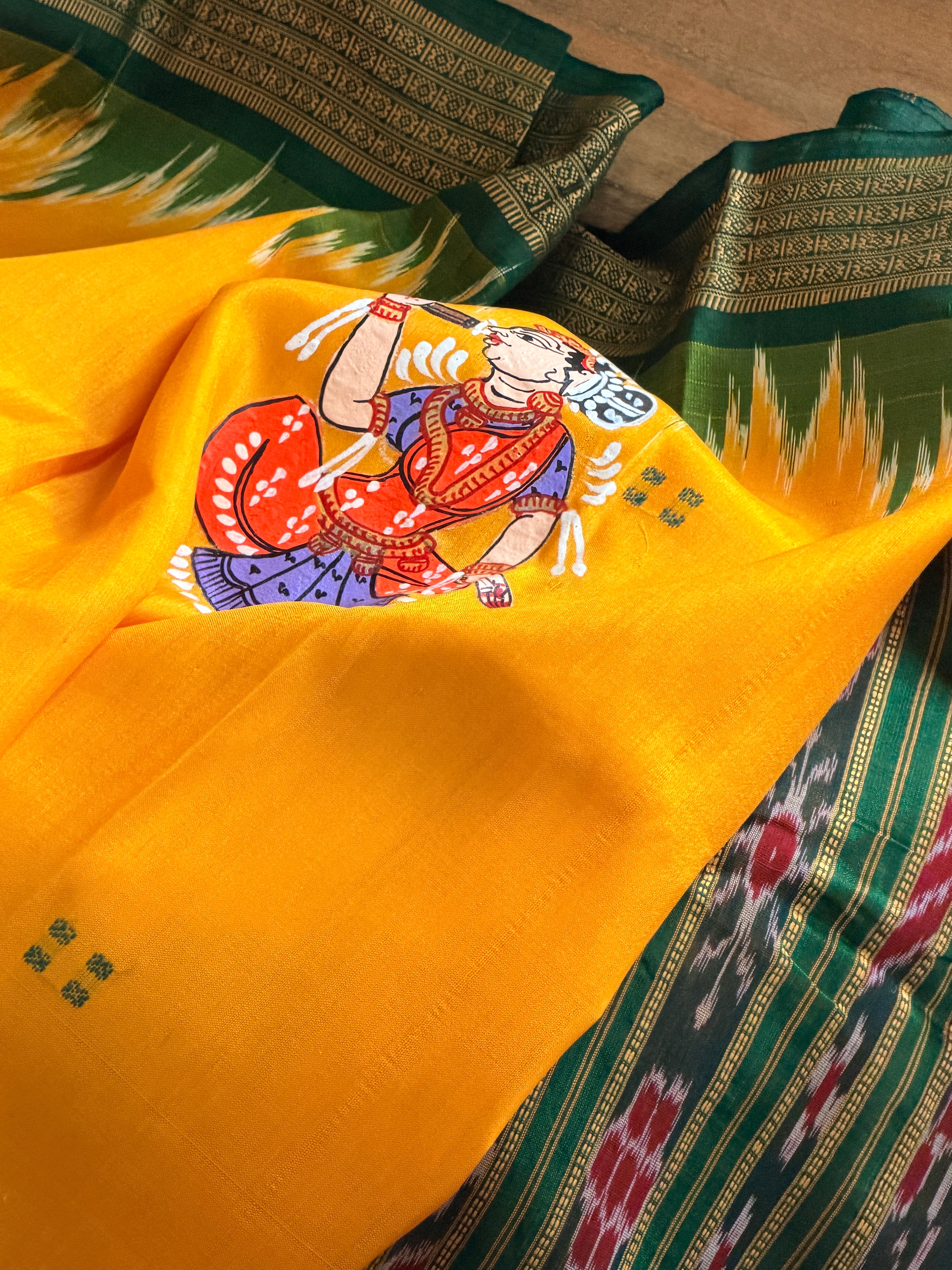 Khandua plain mini buti saree with pattachitra work