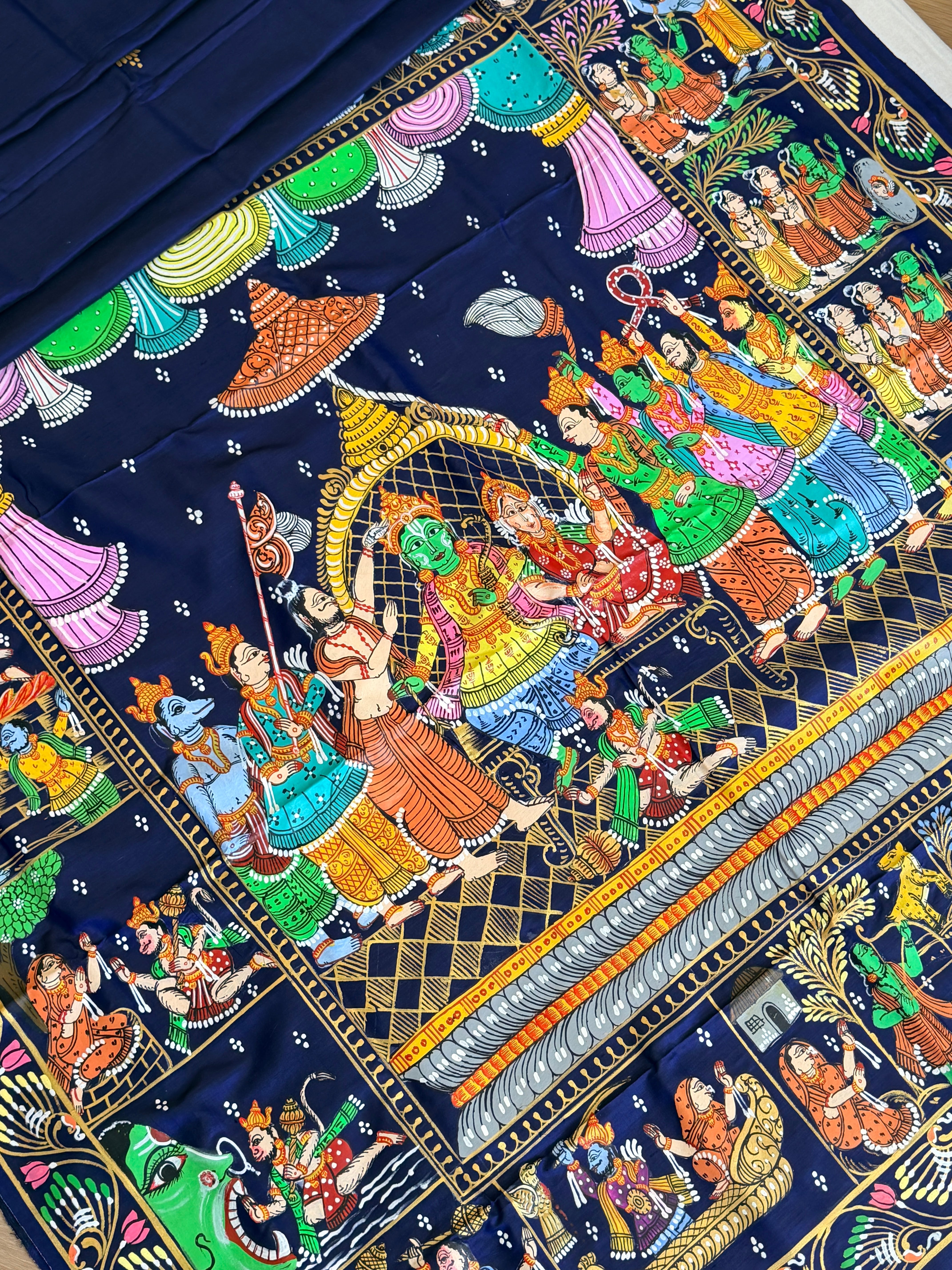 Pattachitra Ram darbar theme saree on pure silk