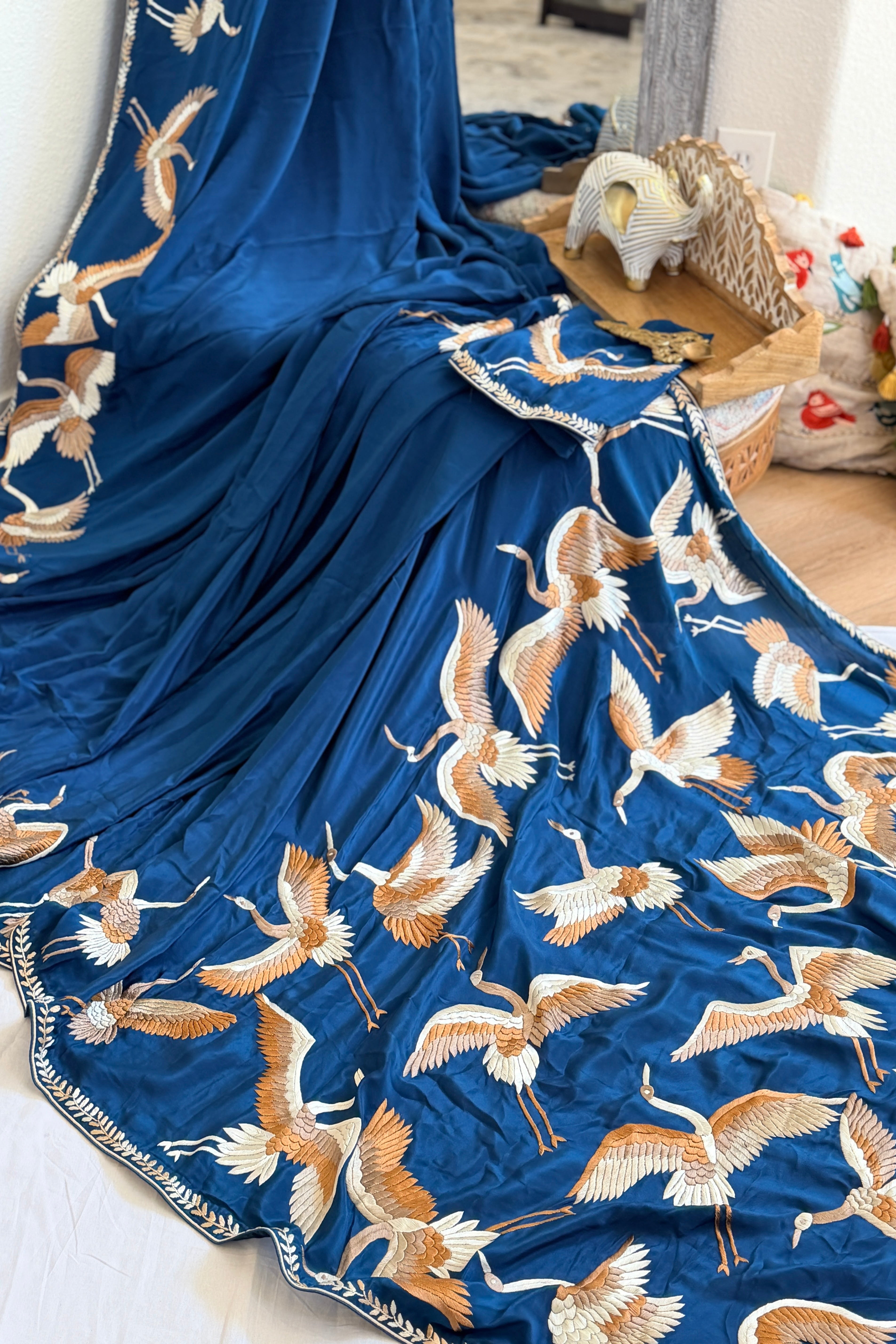 Parsi Gara hand embroidered crepe silk saree
