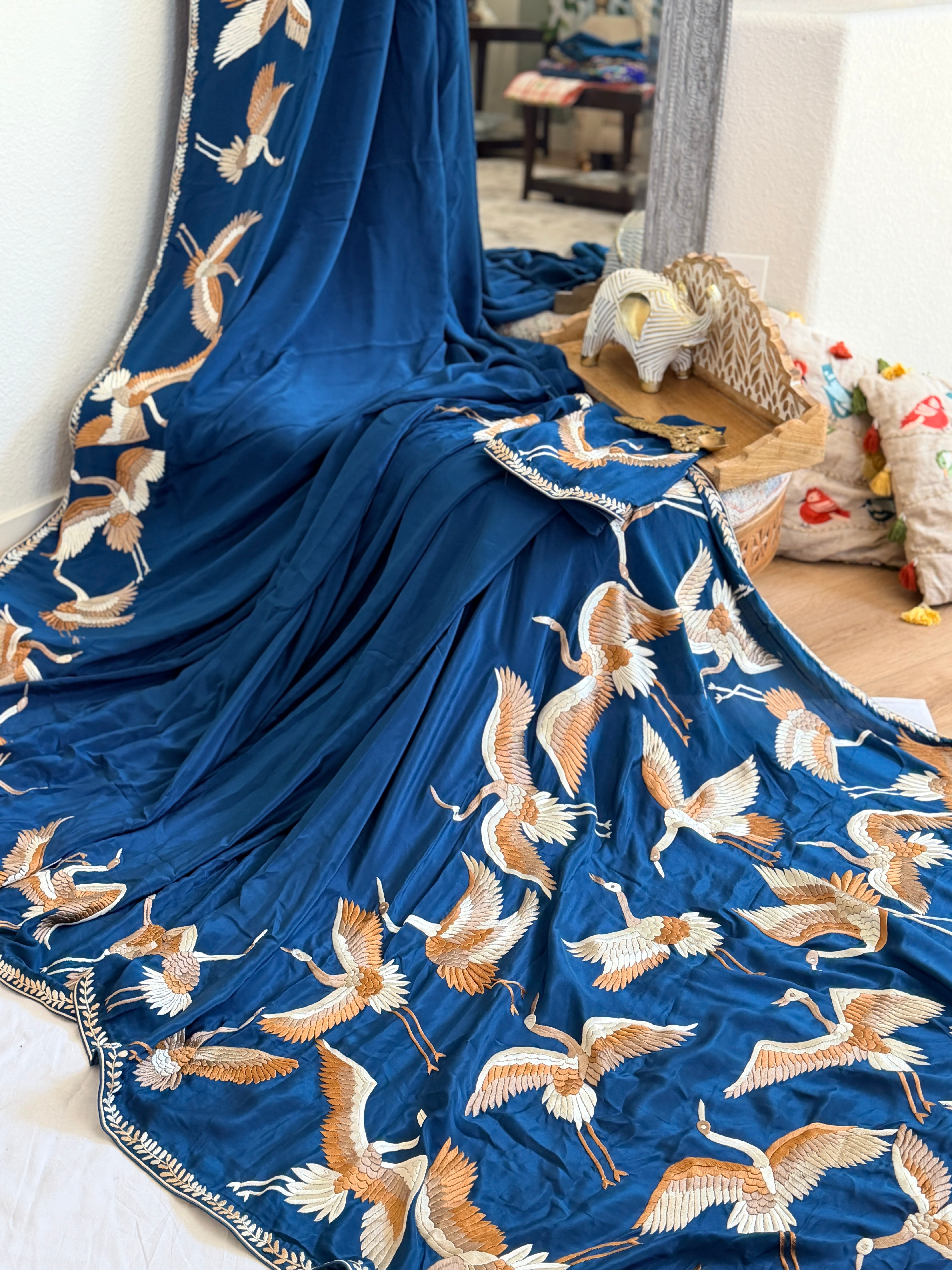 Parsi Gara hand embroidered crepe silk saree