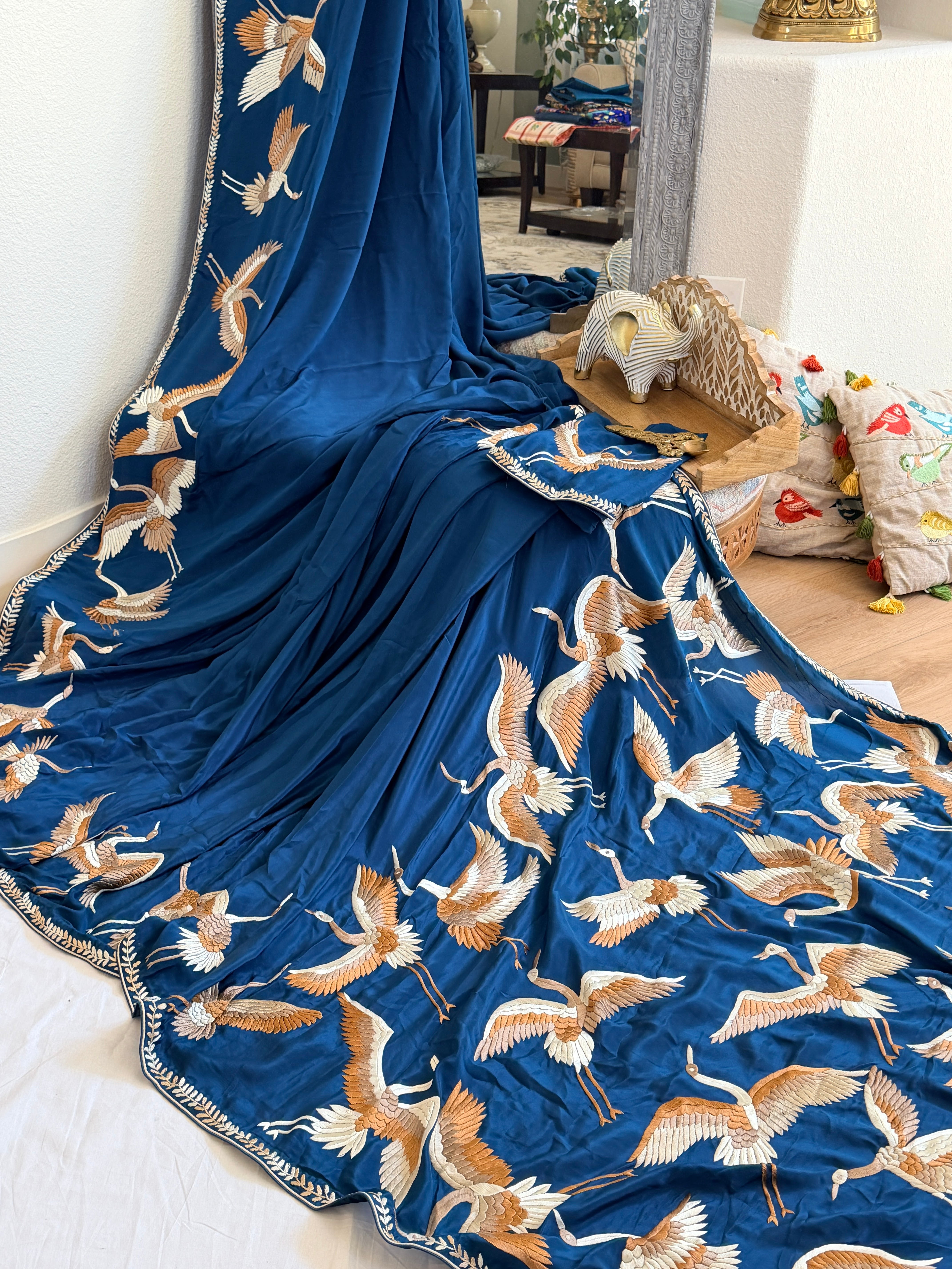 Parsi Gara hand embroidered crepe silk saree