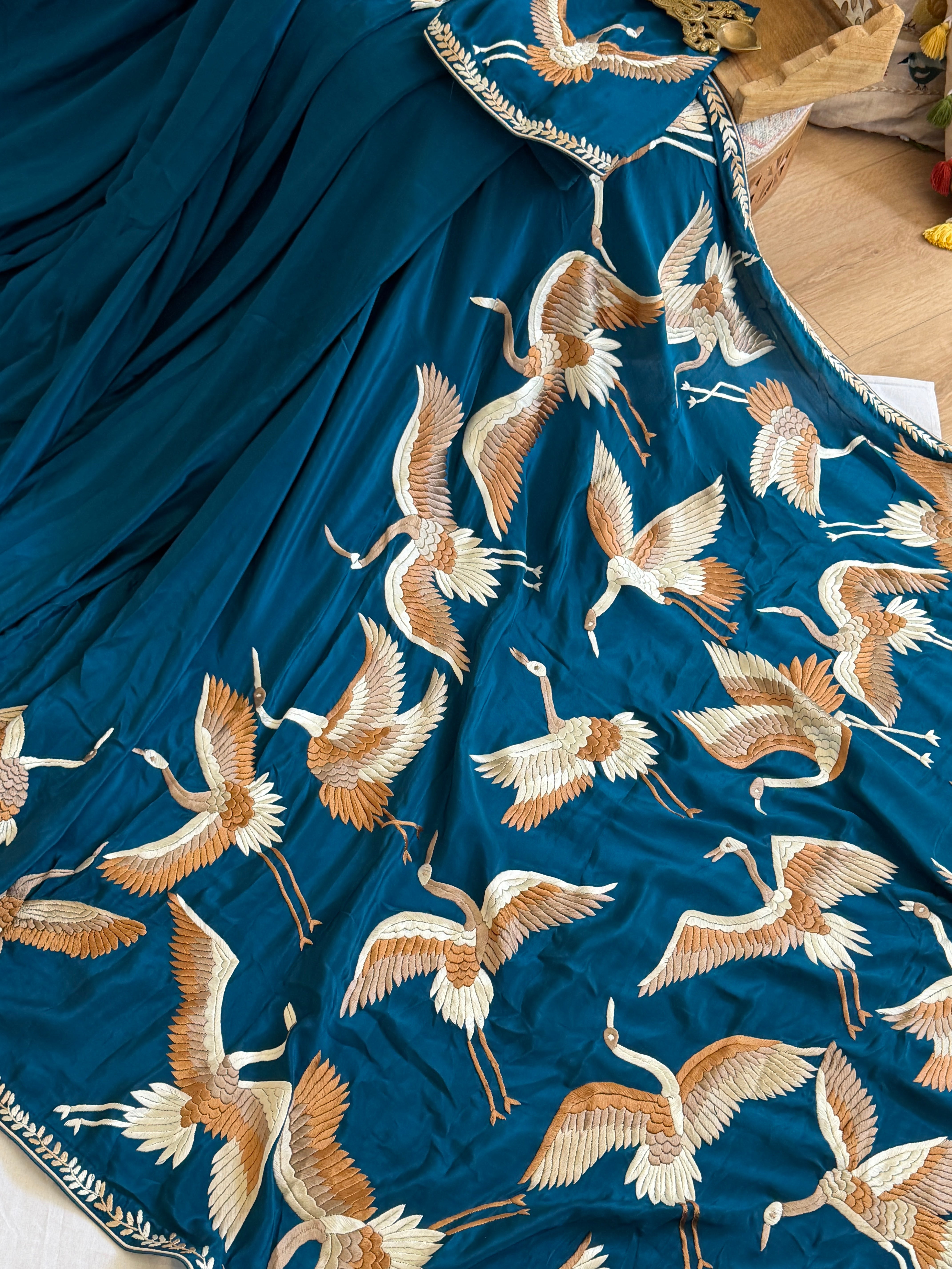 Parsi Gara hand embroidered crepe silk saree