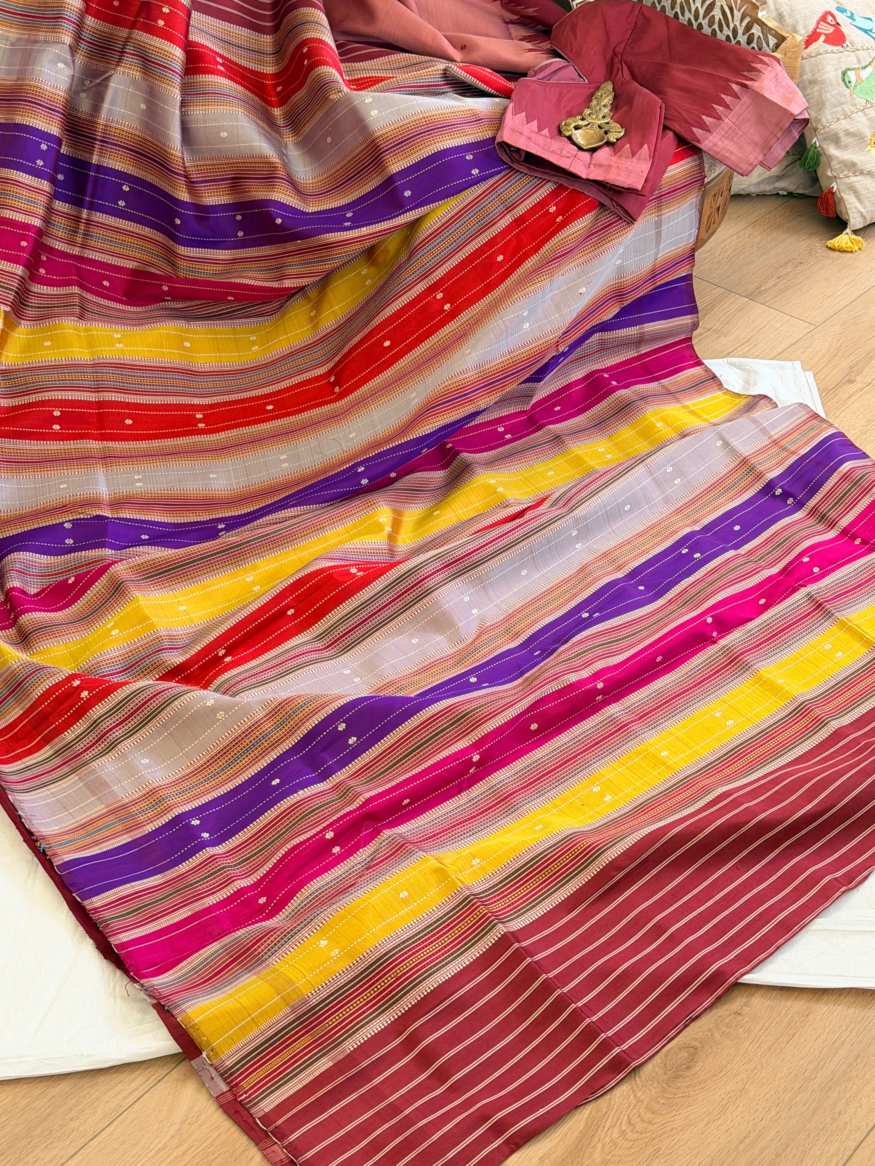 Berhampuri pure silk doubble palu peach color plain border