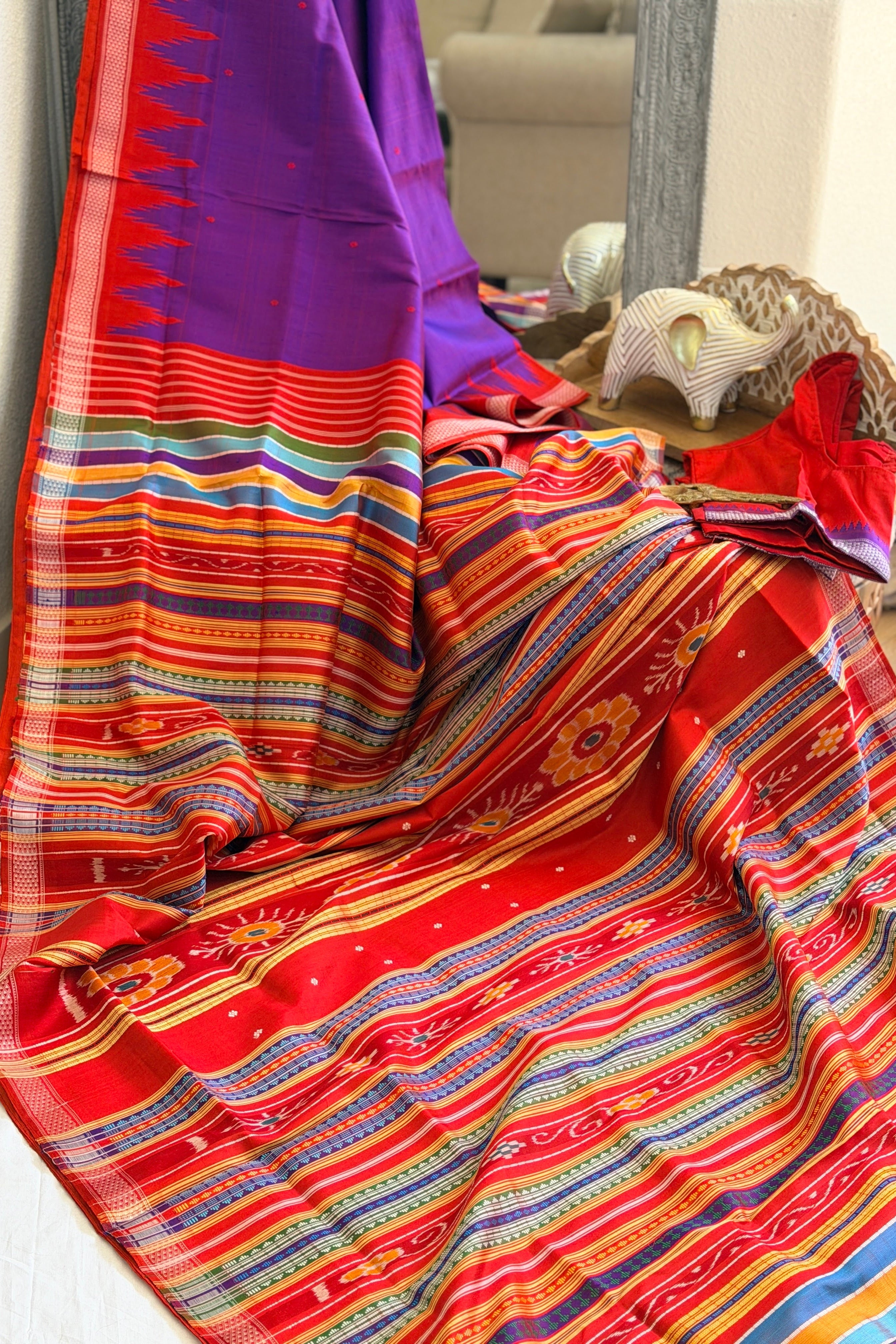 Berhampuri pure silk doubble palu purple red