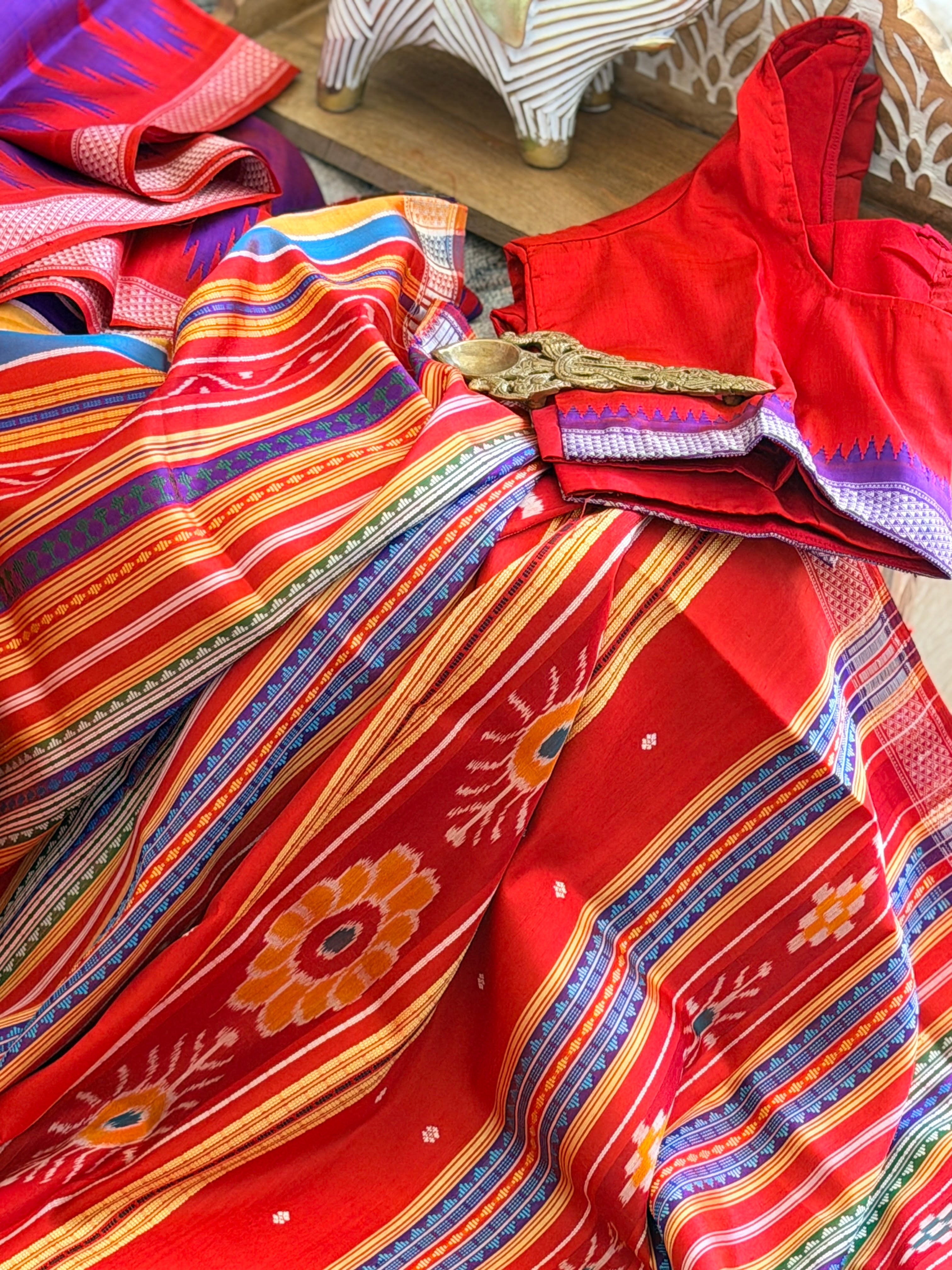 Berhampuri pure silk doubble palu purple red
