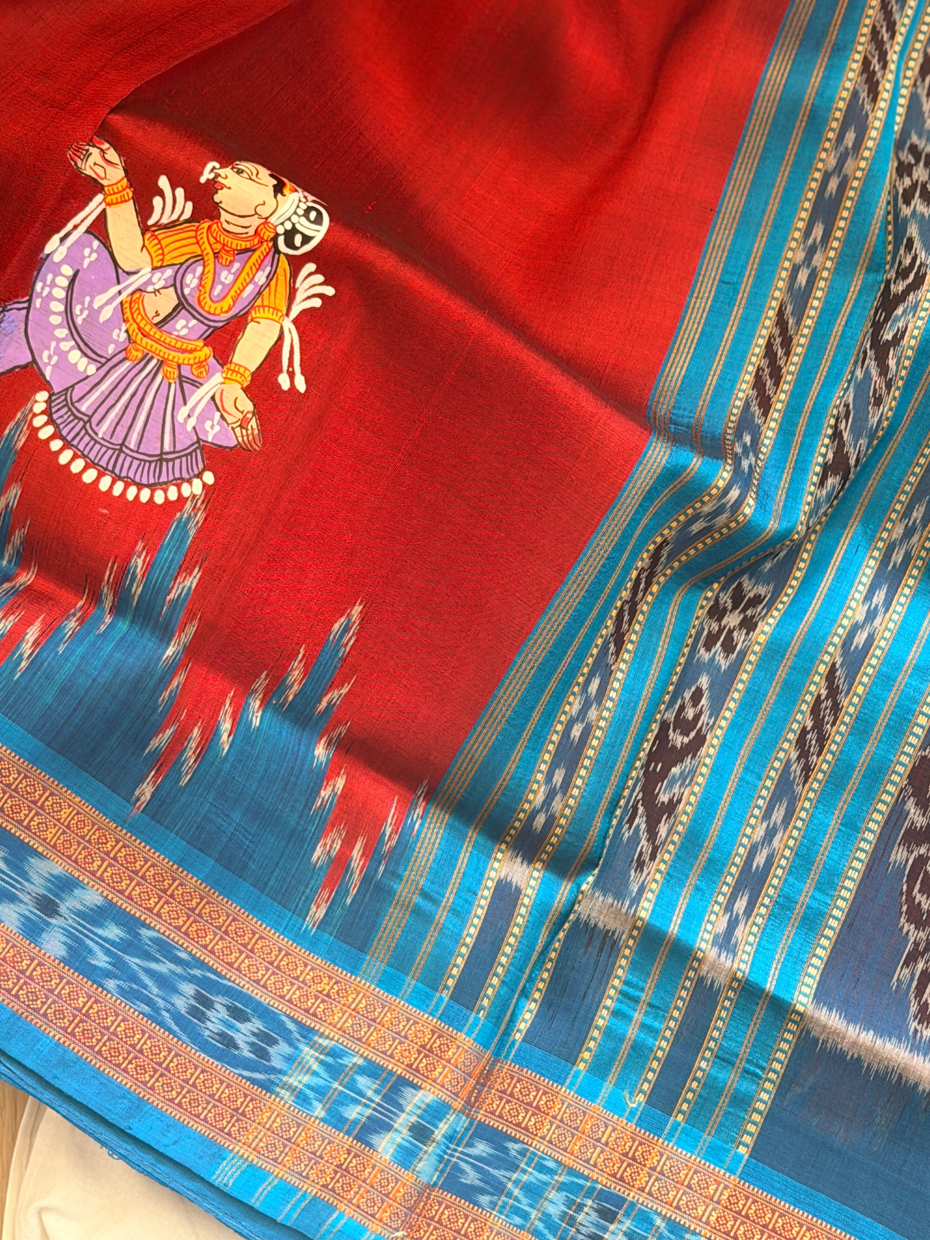 Khandua plain mini buti odisha handloom saree with pattachitra