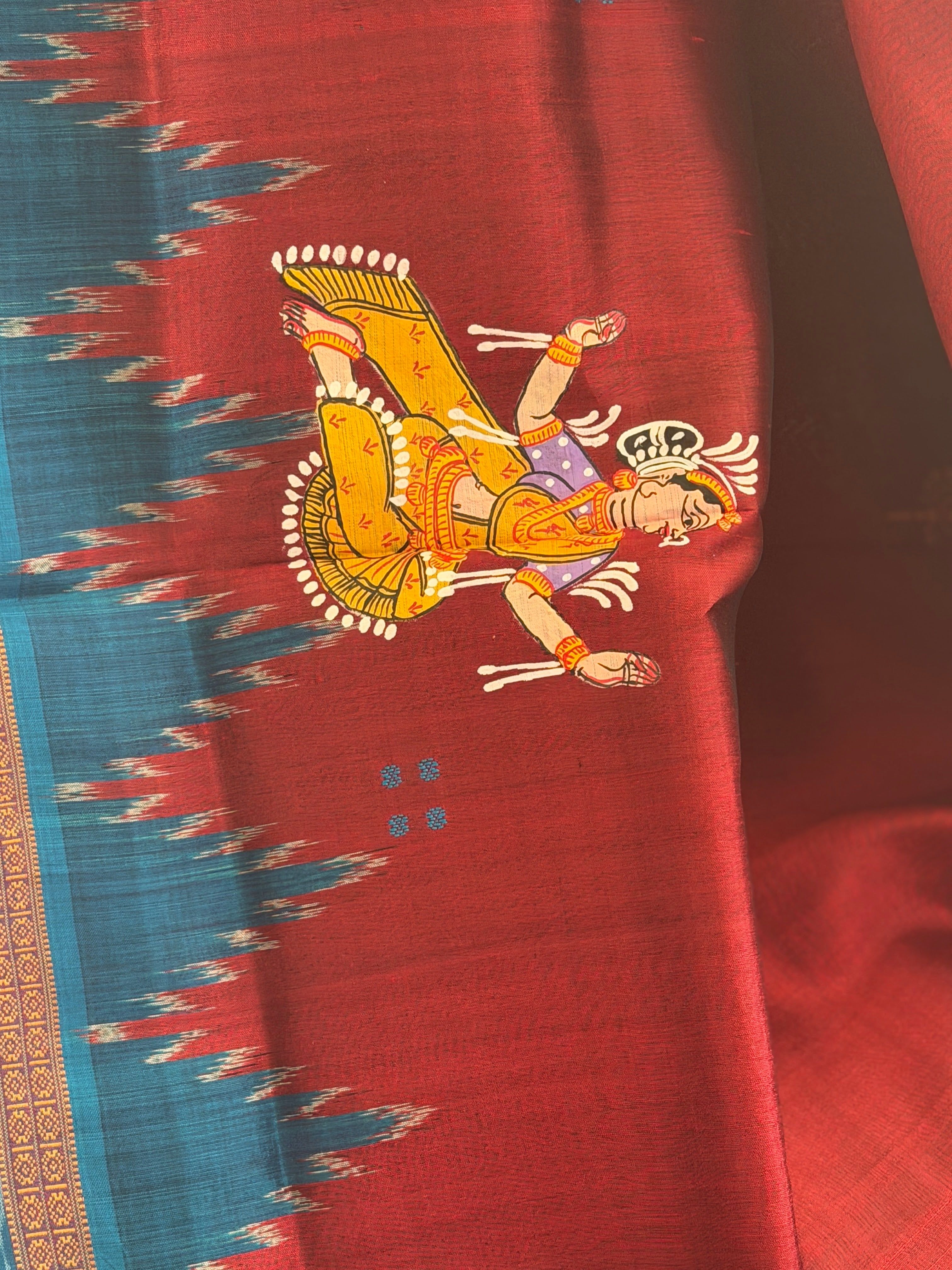 Khandua plain mini buti odisha handloom saree with pattachitra
