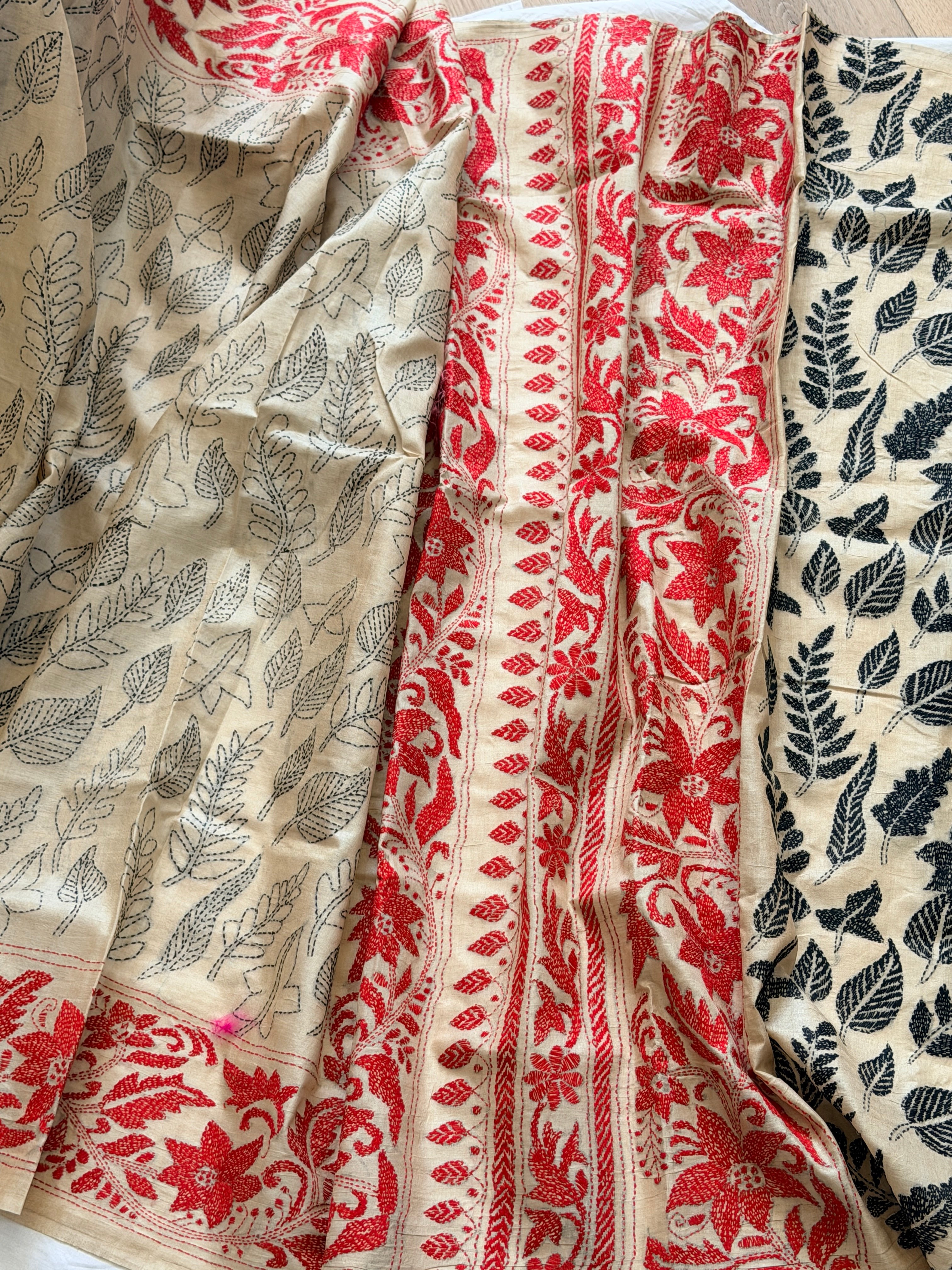 Kantha Stitch Saree on tussar silk