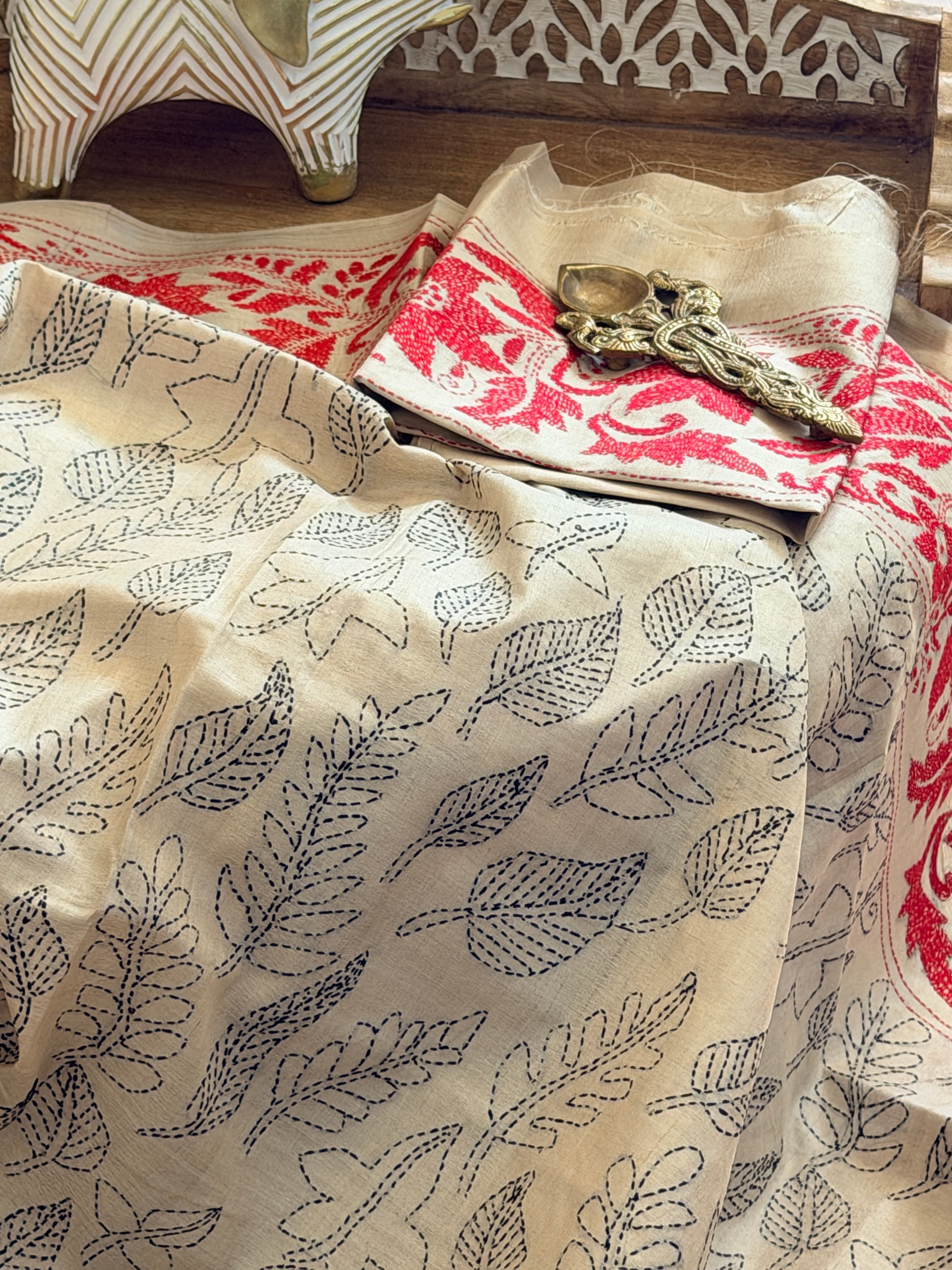 Kantha Stitch Saree on tussar silk