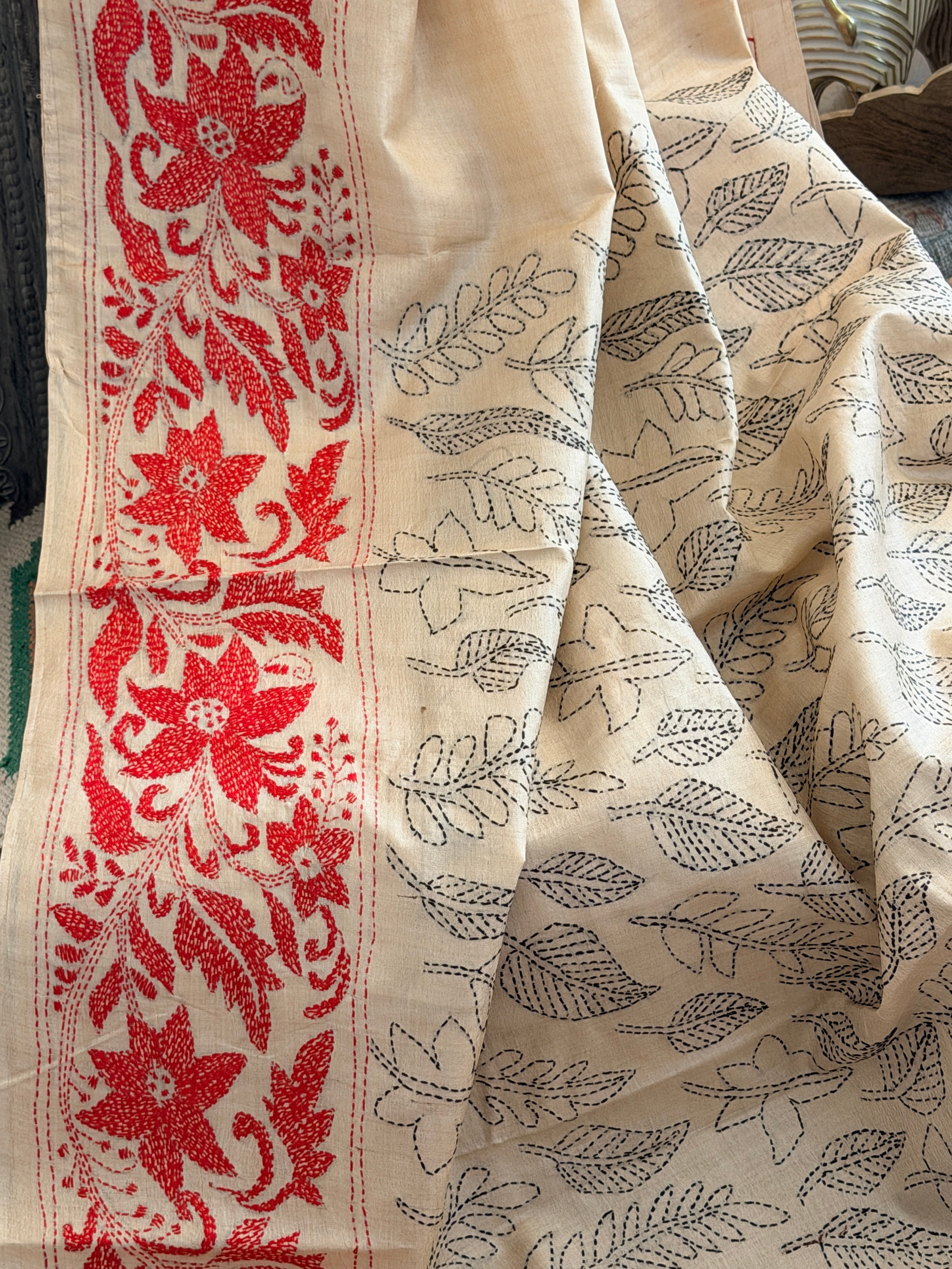 Kantha Stitch Saree on tussar silk