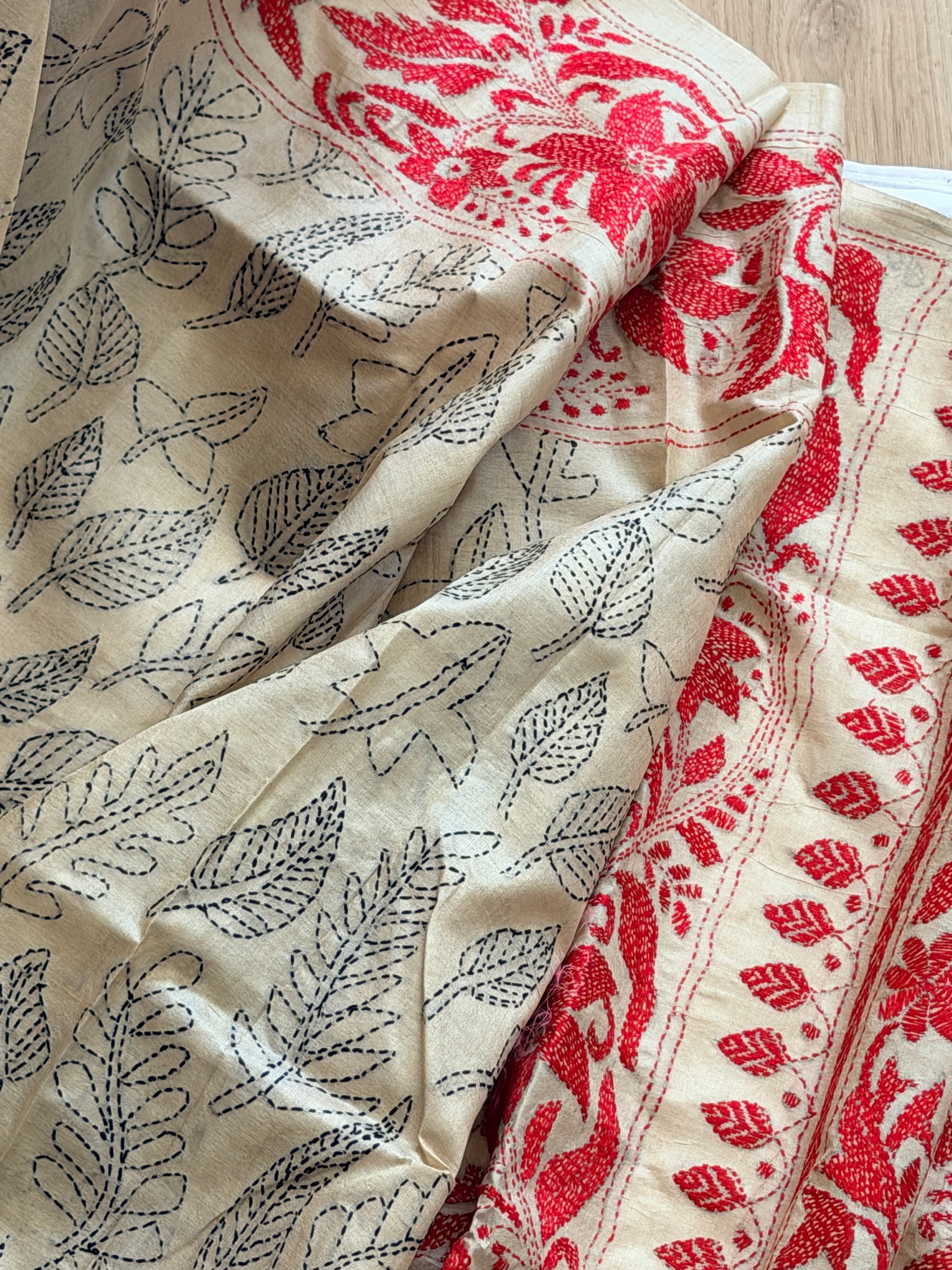 Kantha Stitch Saree on tussar silk