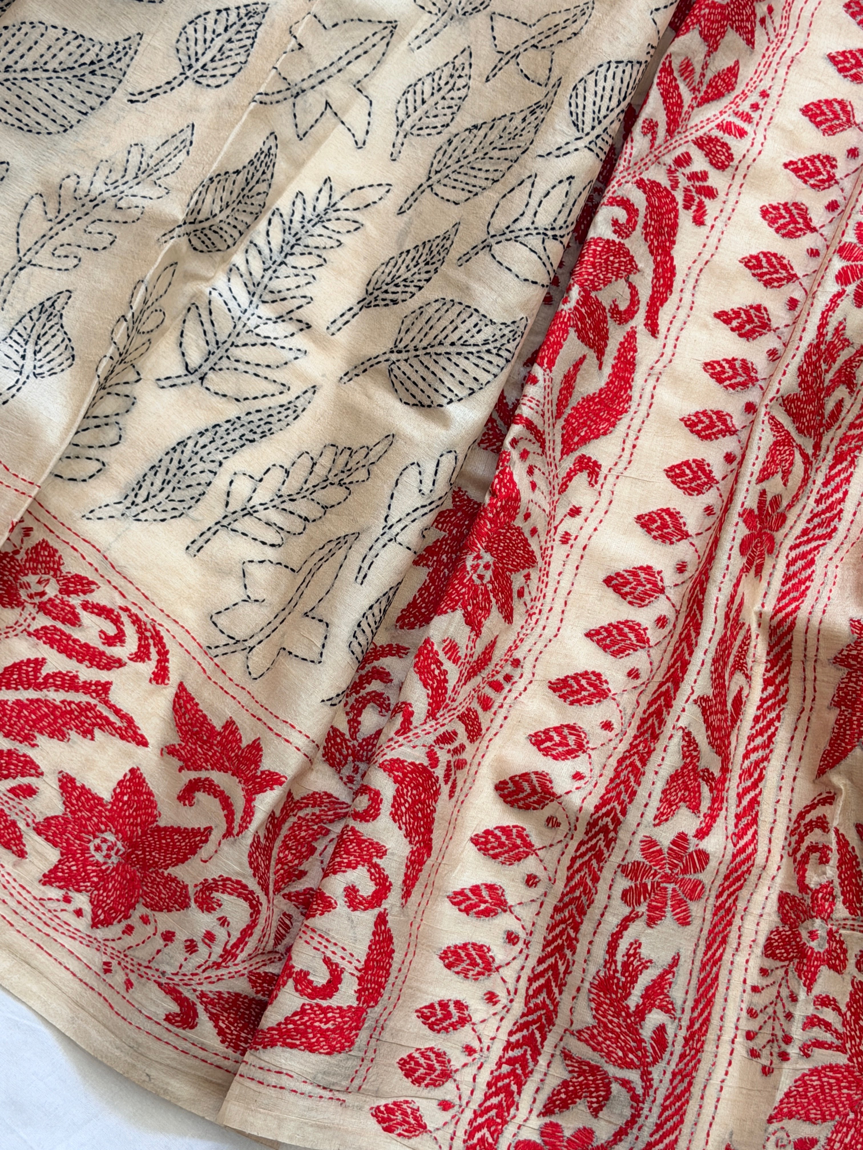 Kantha Stitch Saree on tussar silk
