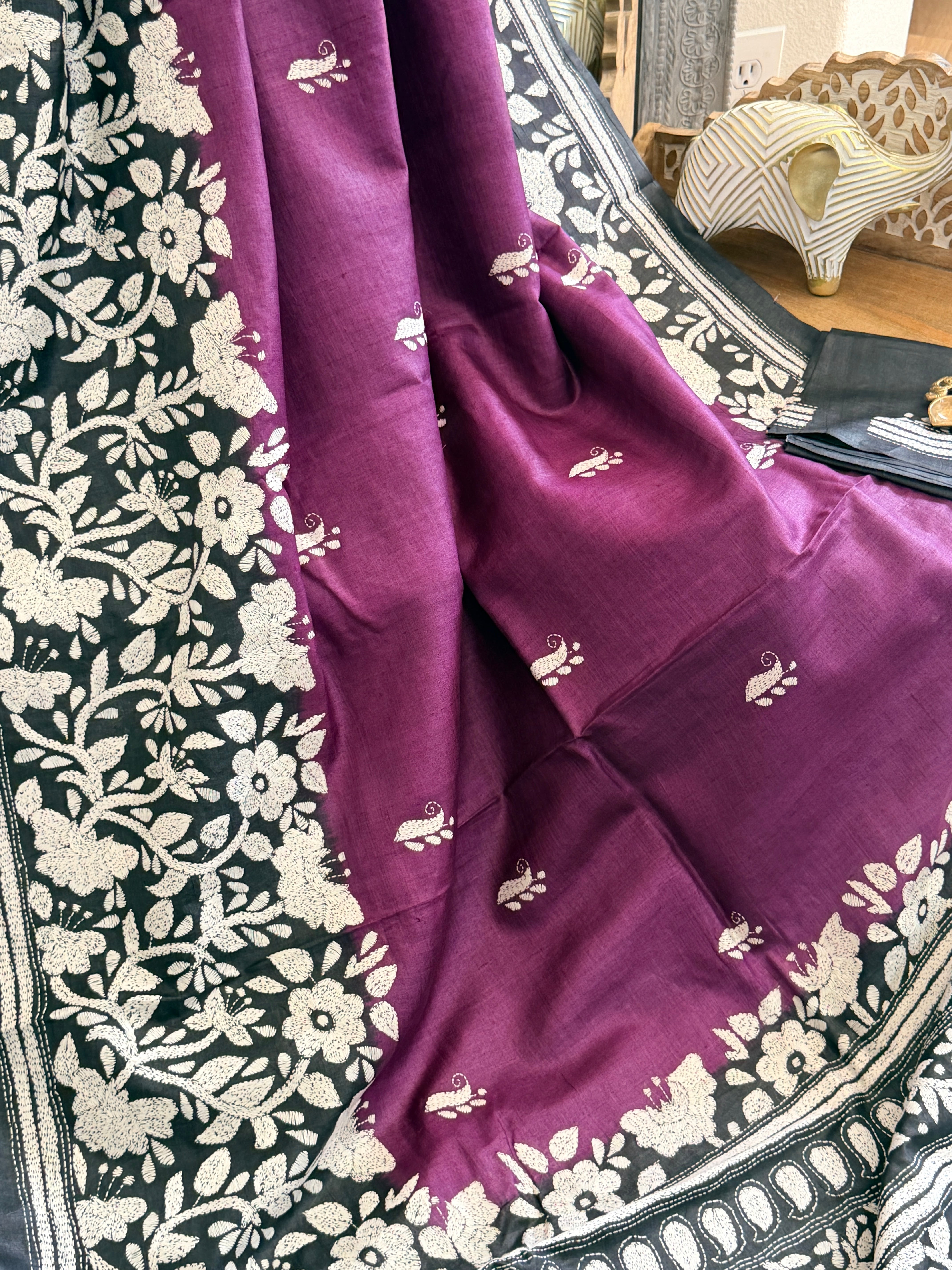 Kantha Stitch Saree on tussar silk