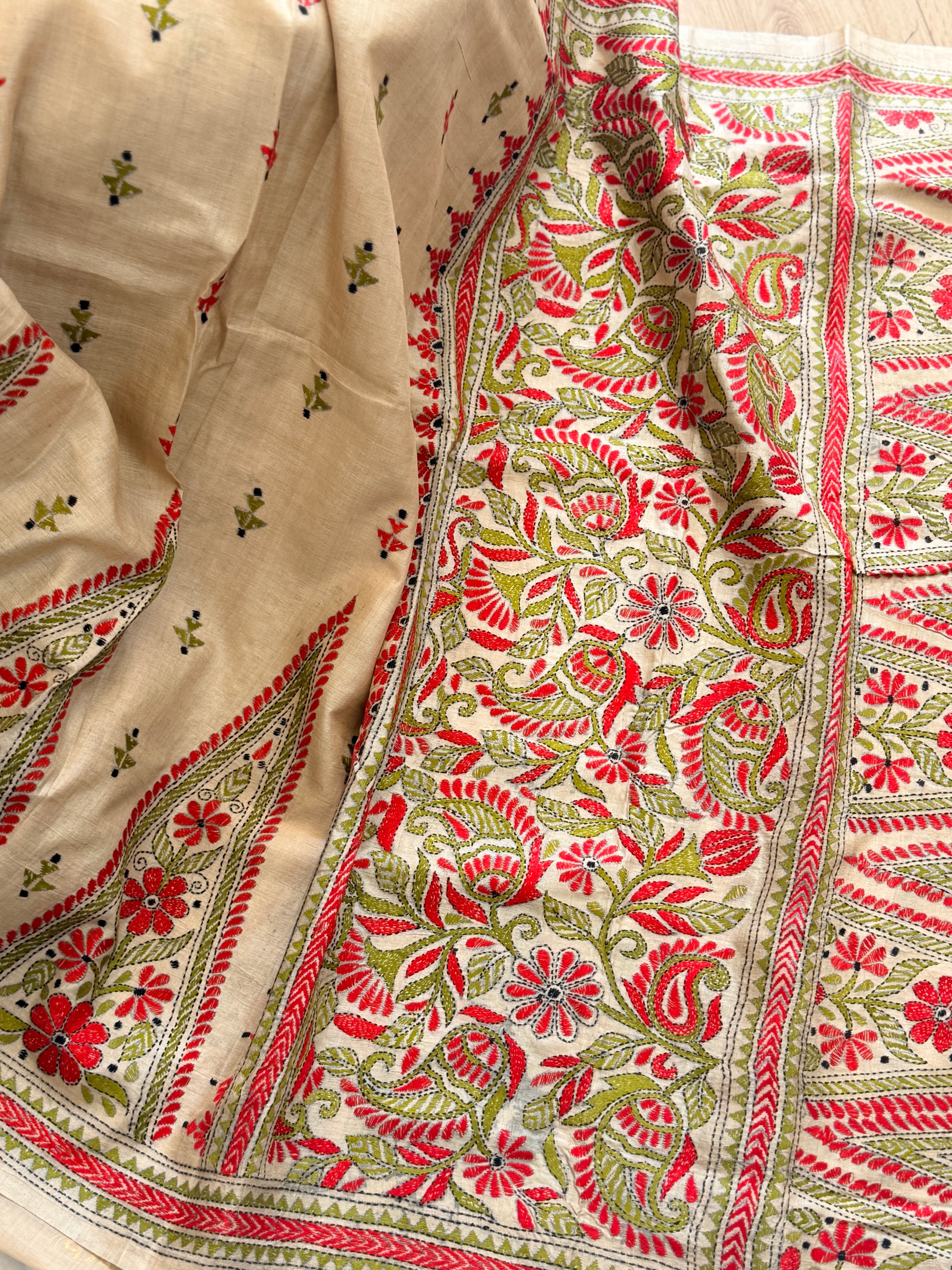 Kantha Stitch Saree on tussar silk