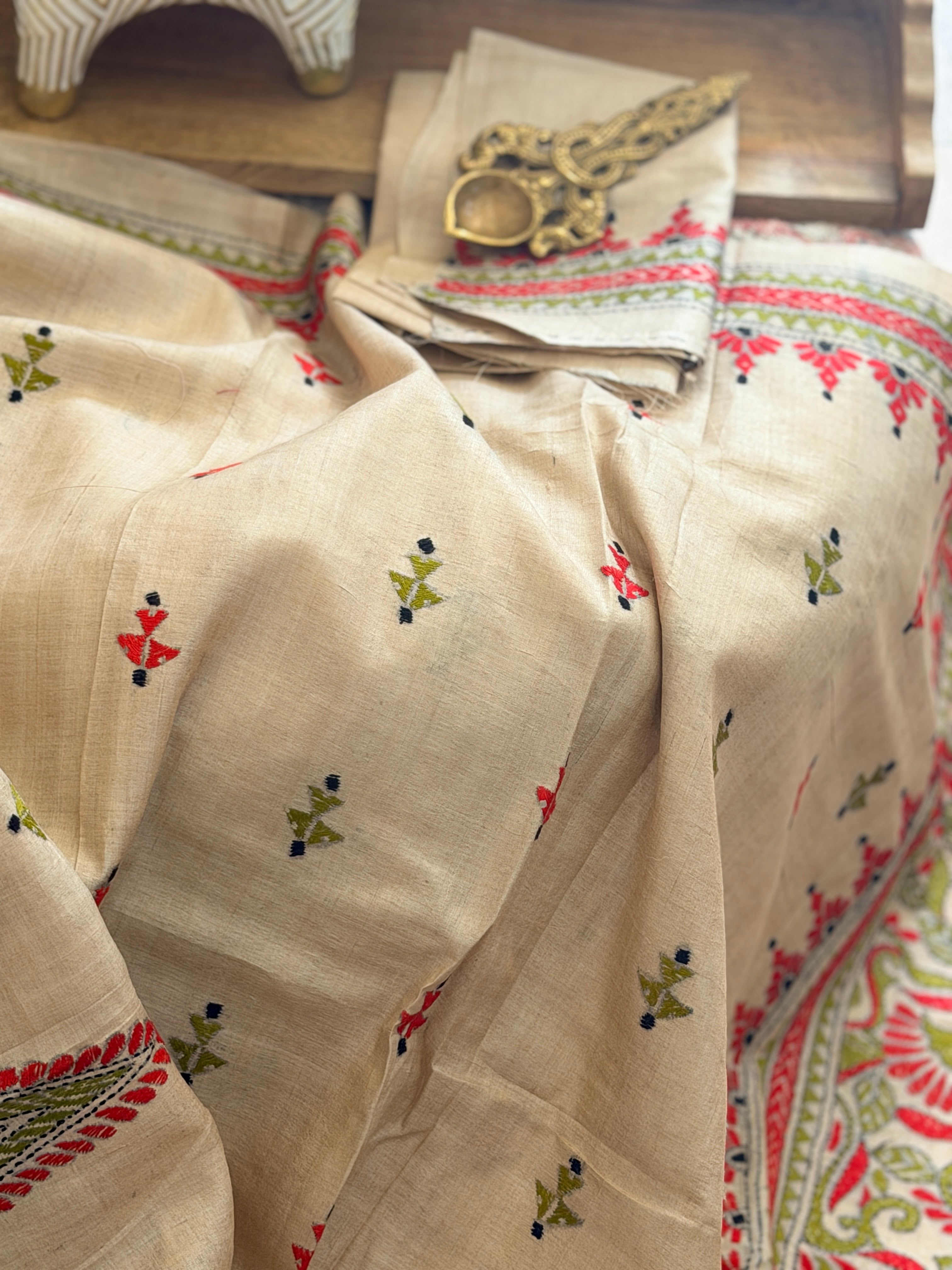 Kantha Stitch Saree on tussar silk