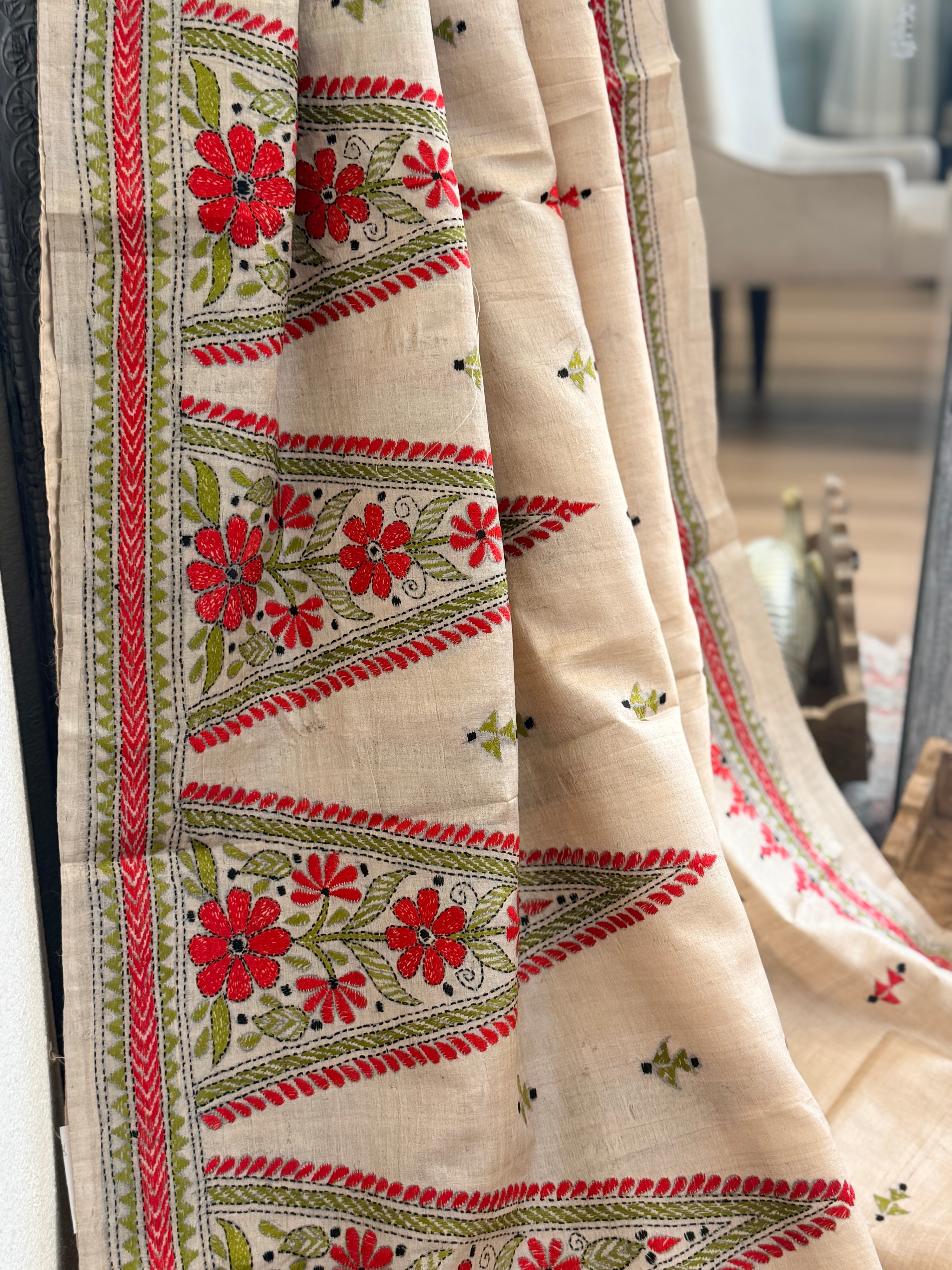 Kantha Stitch Saree on tussar silk