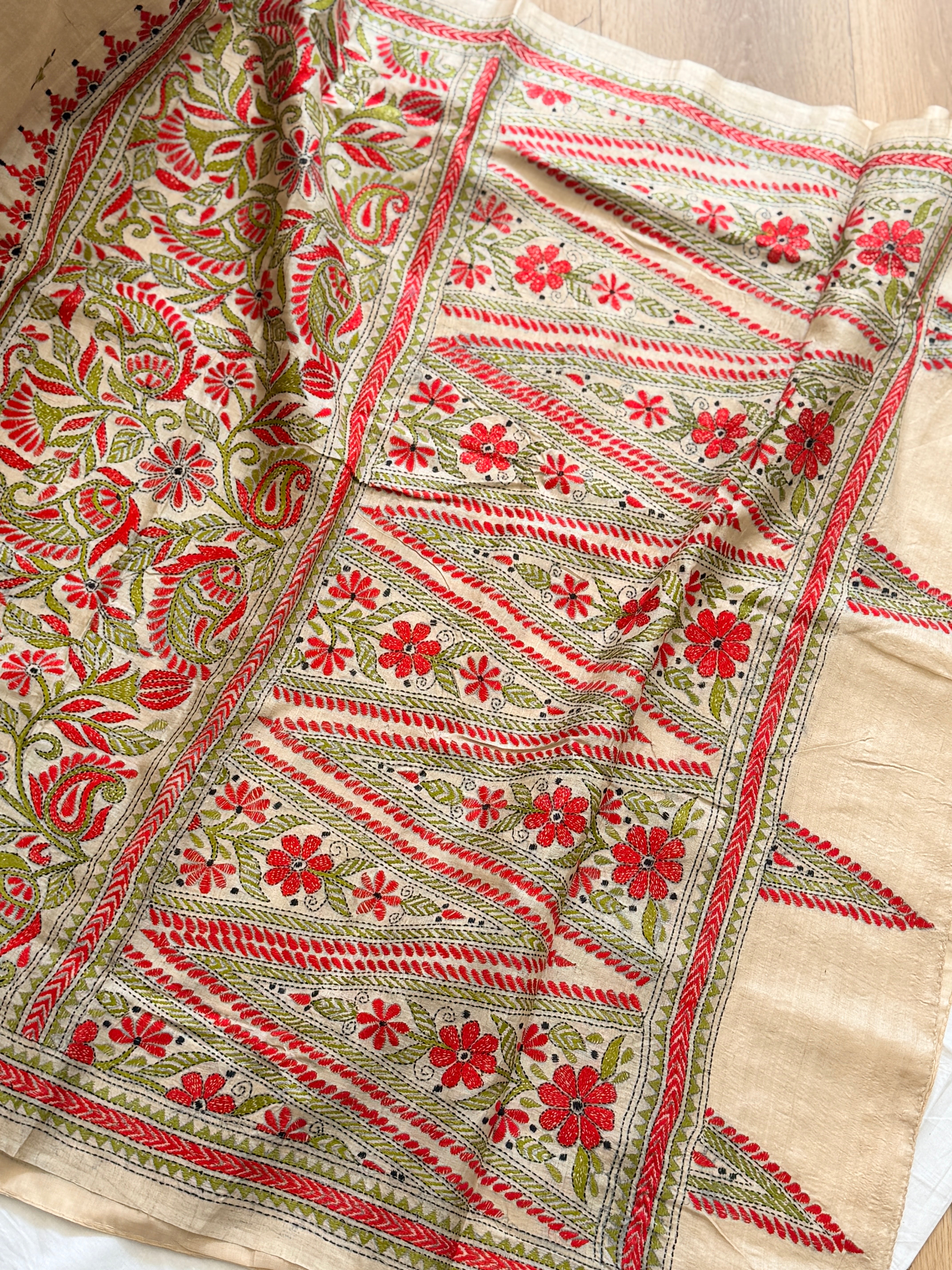 Kantha Stitch Saree on tussar silk
