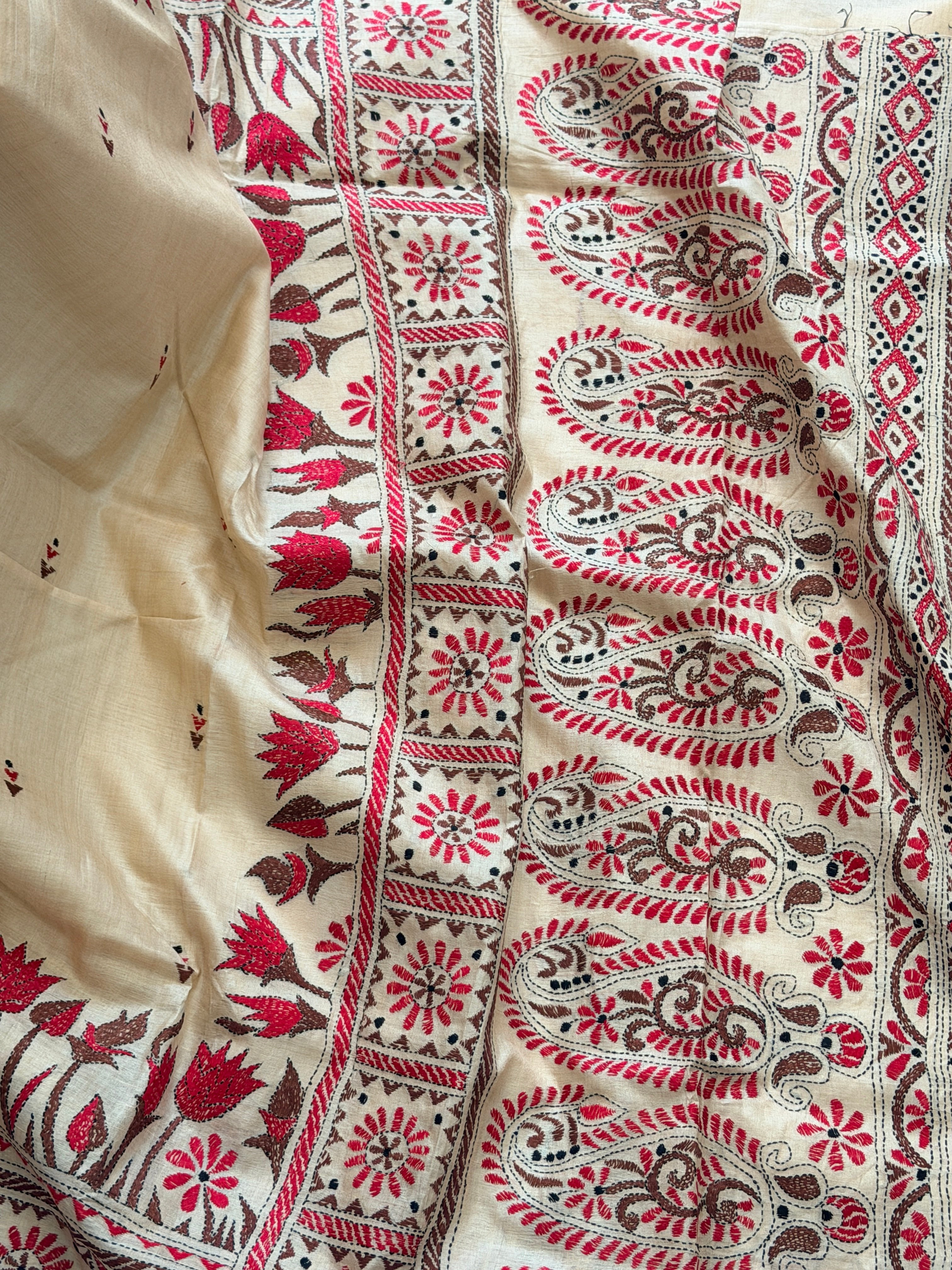 Kantha Stitch Saree on tussar silk