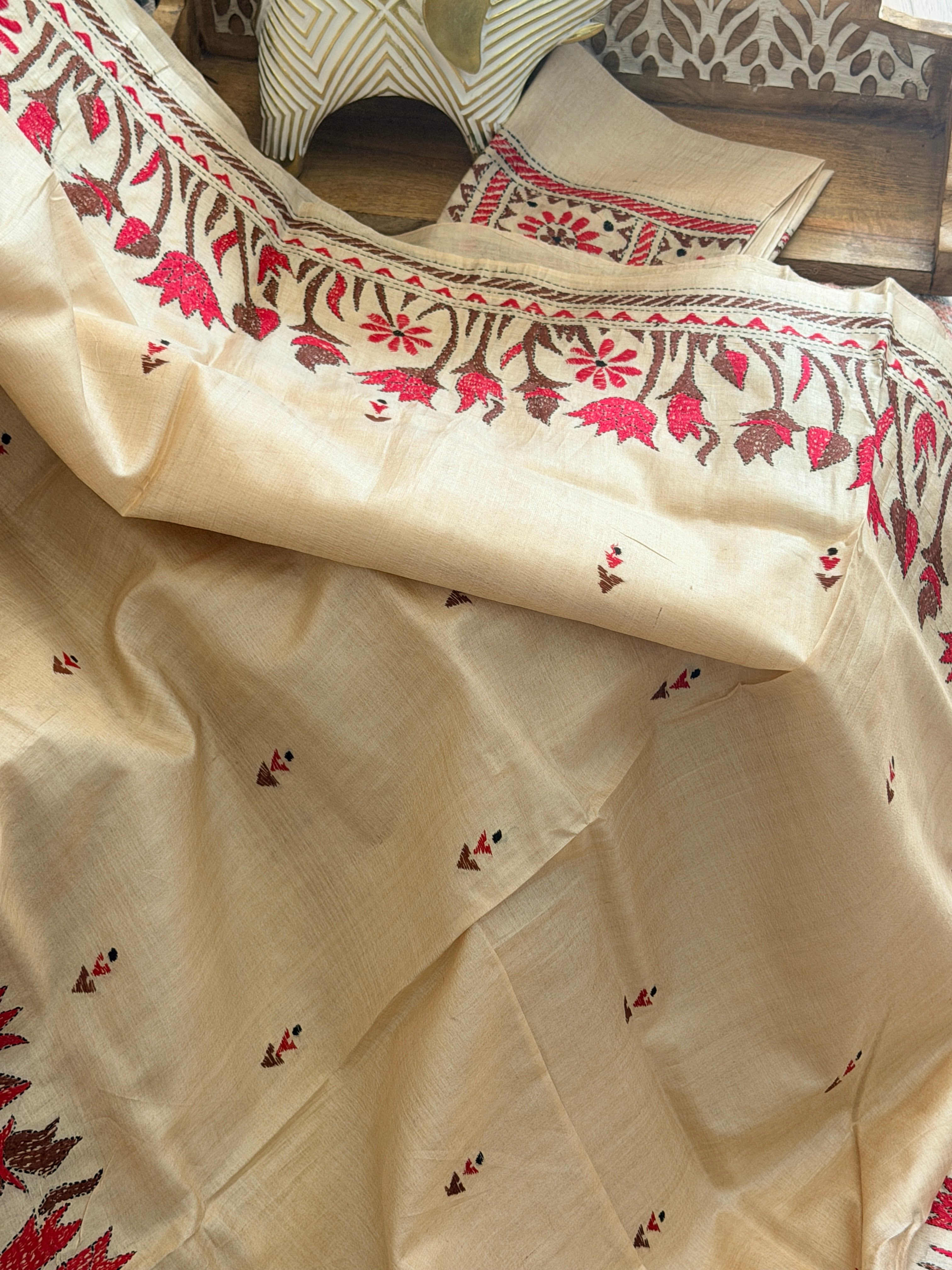 Kantha Stitch Saree on tussar silk