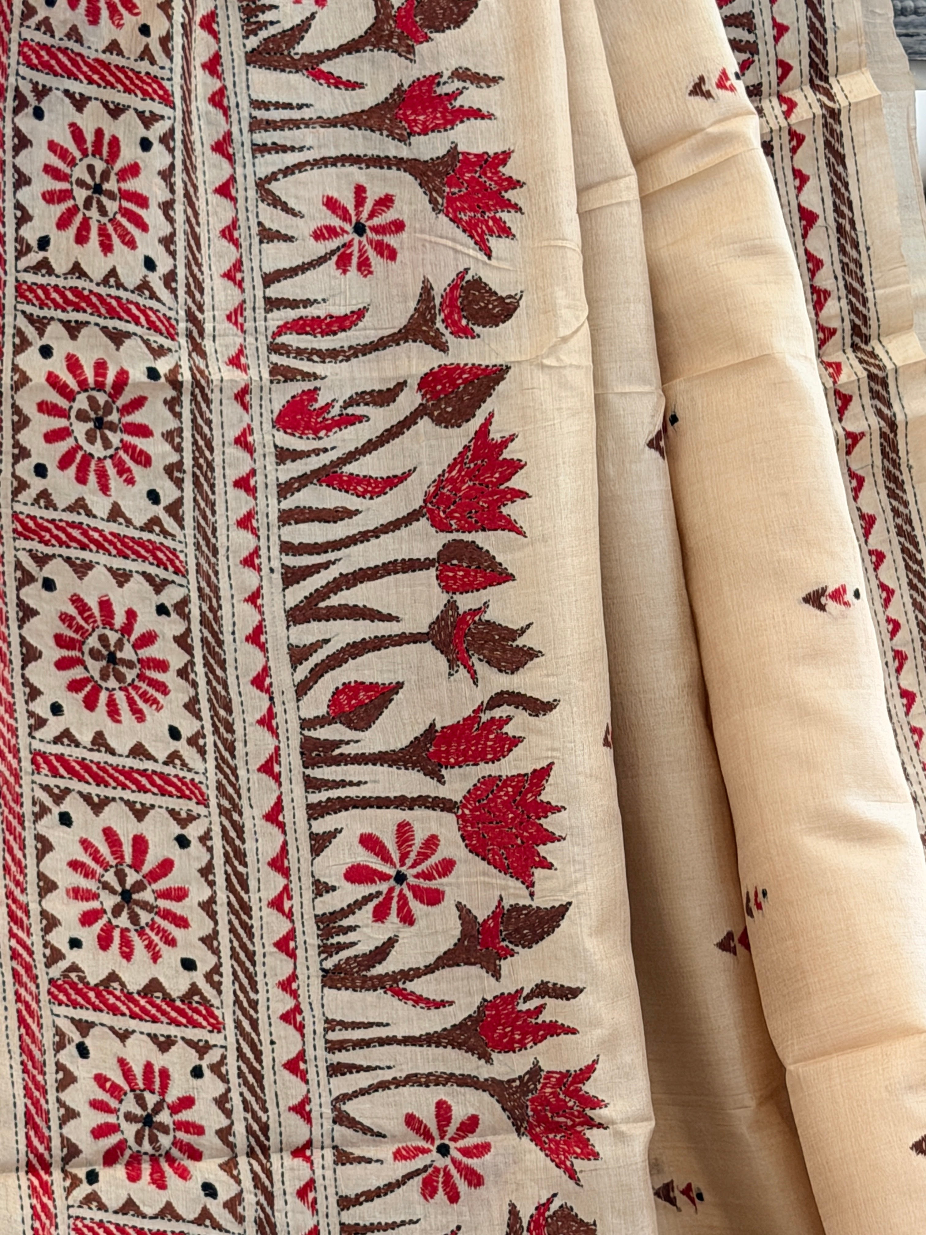 Kantha Stitch Saree on tussar silk