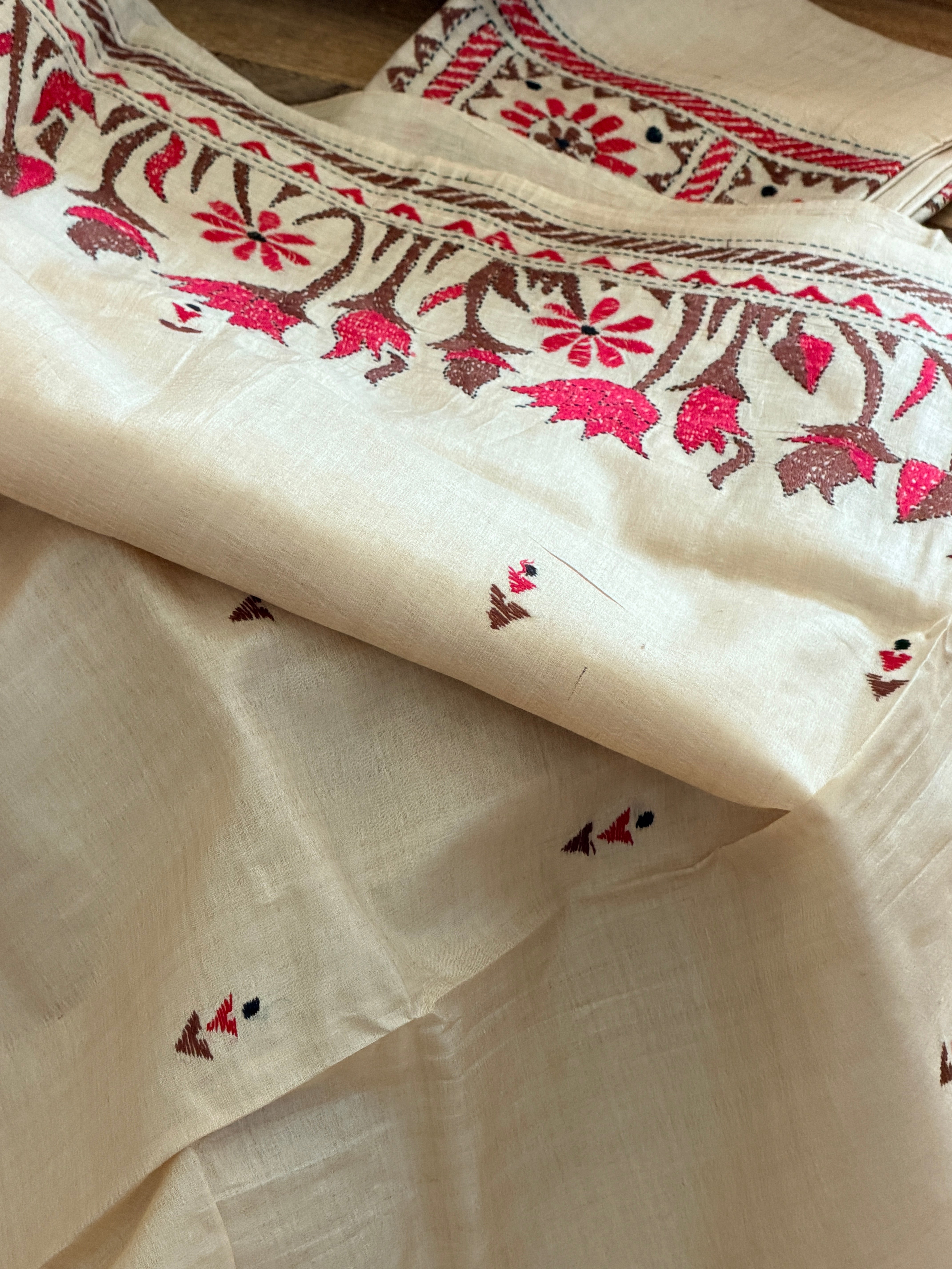 Kantha Stitch Saree on tussar silk