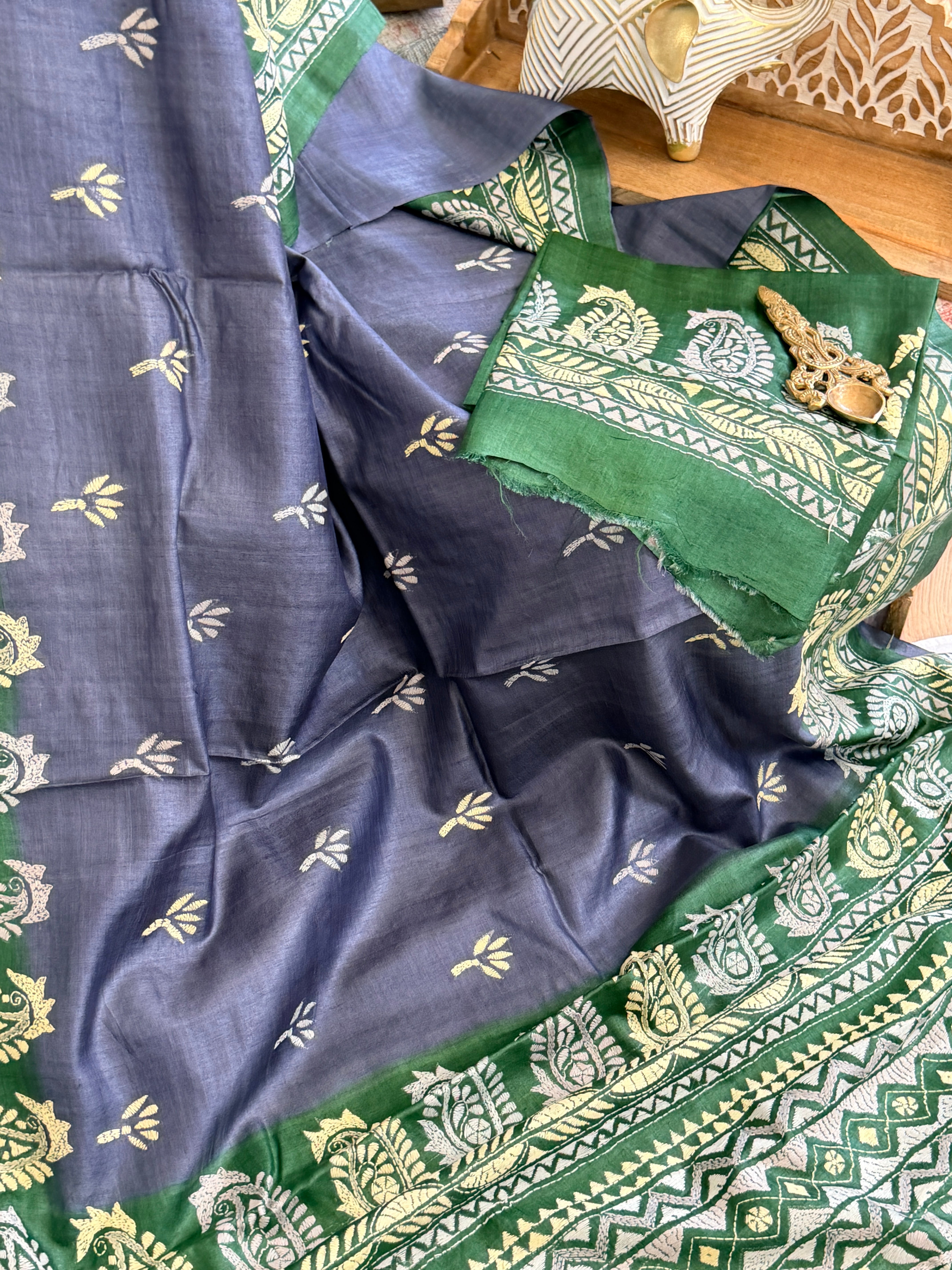 Kantha Stitch Saree on tussar silk