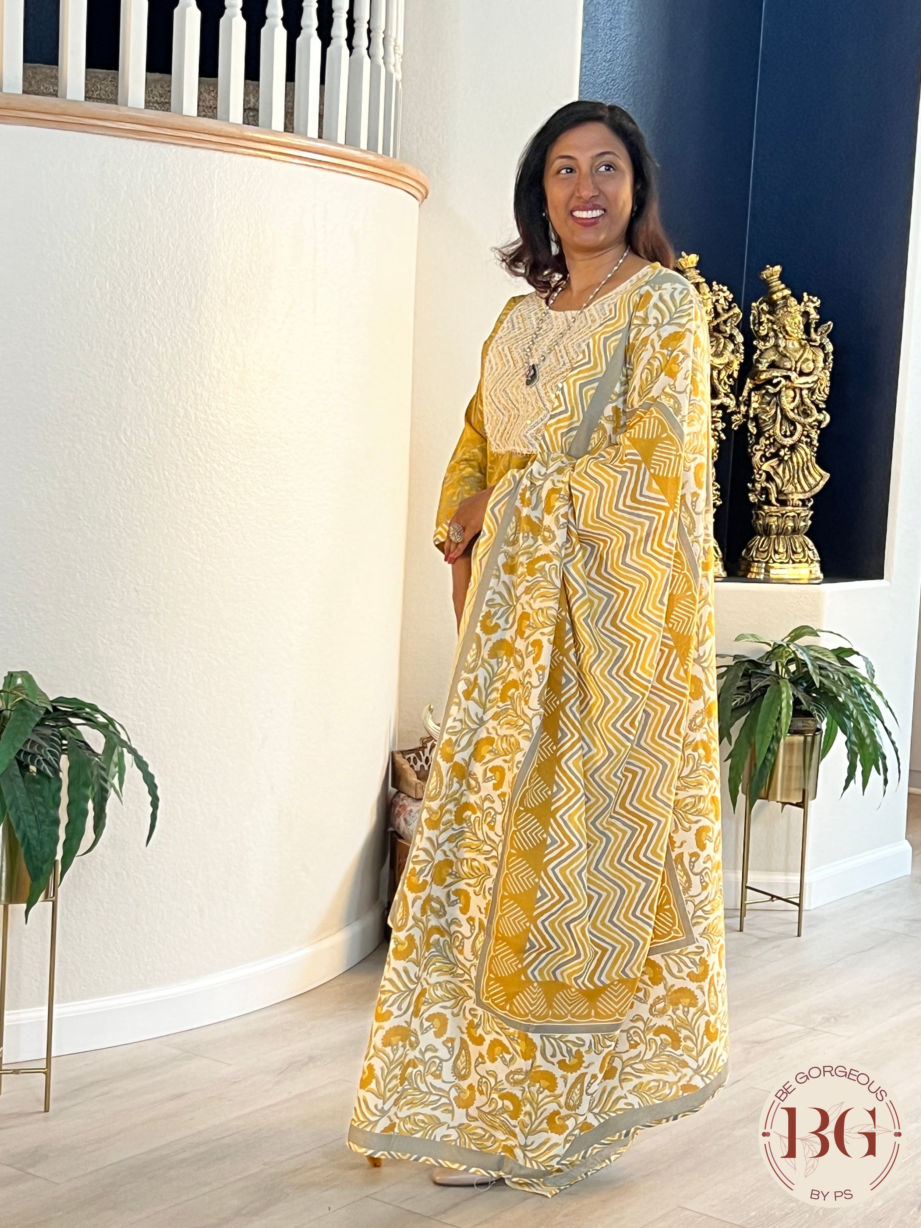 3-piece cotton dupatta set with thread work on neck and full size dupatta