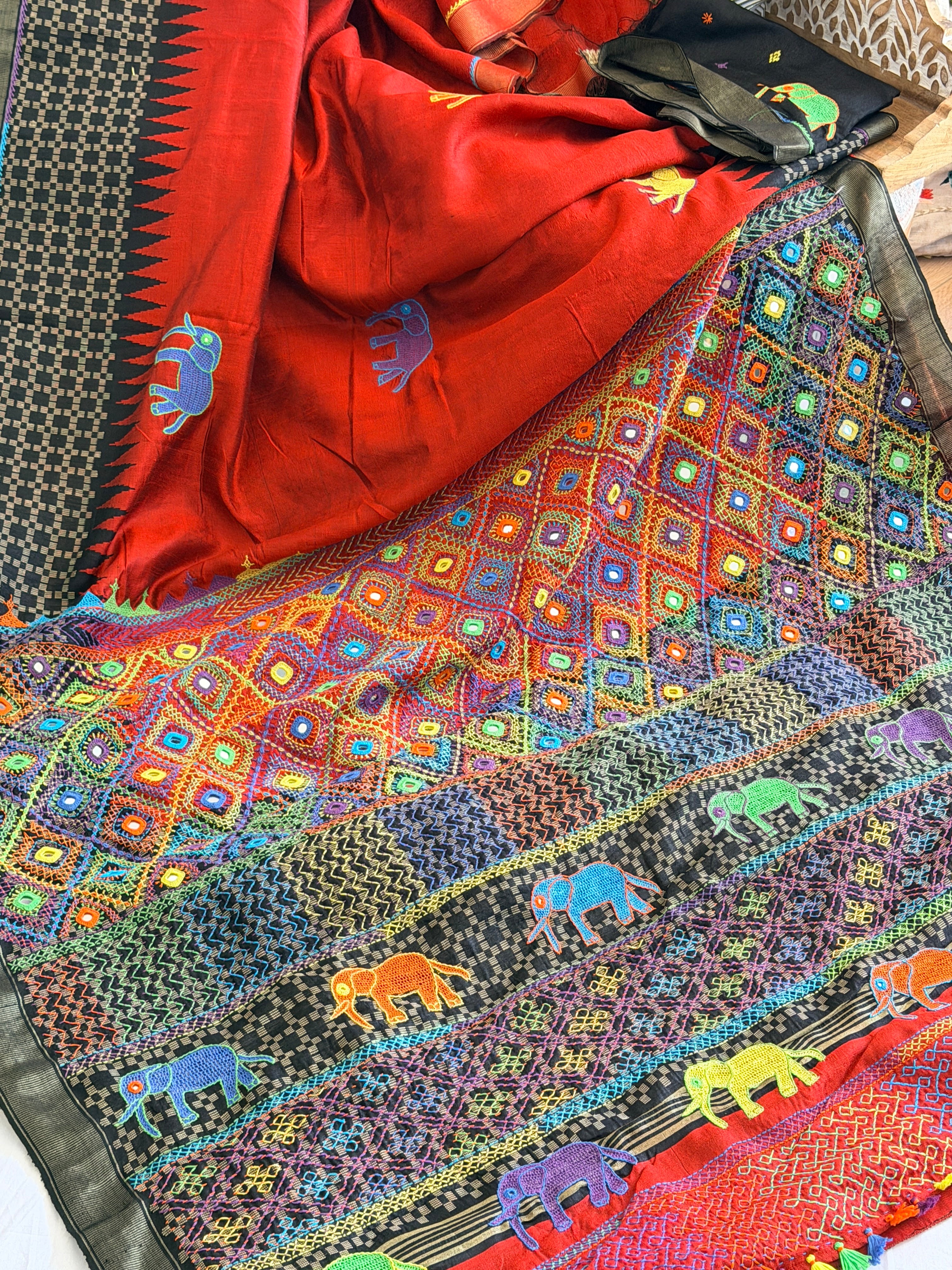 Lambani Hand Embroidered Raw Silk Saree