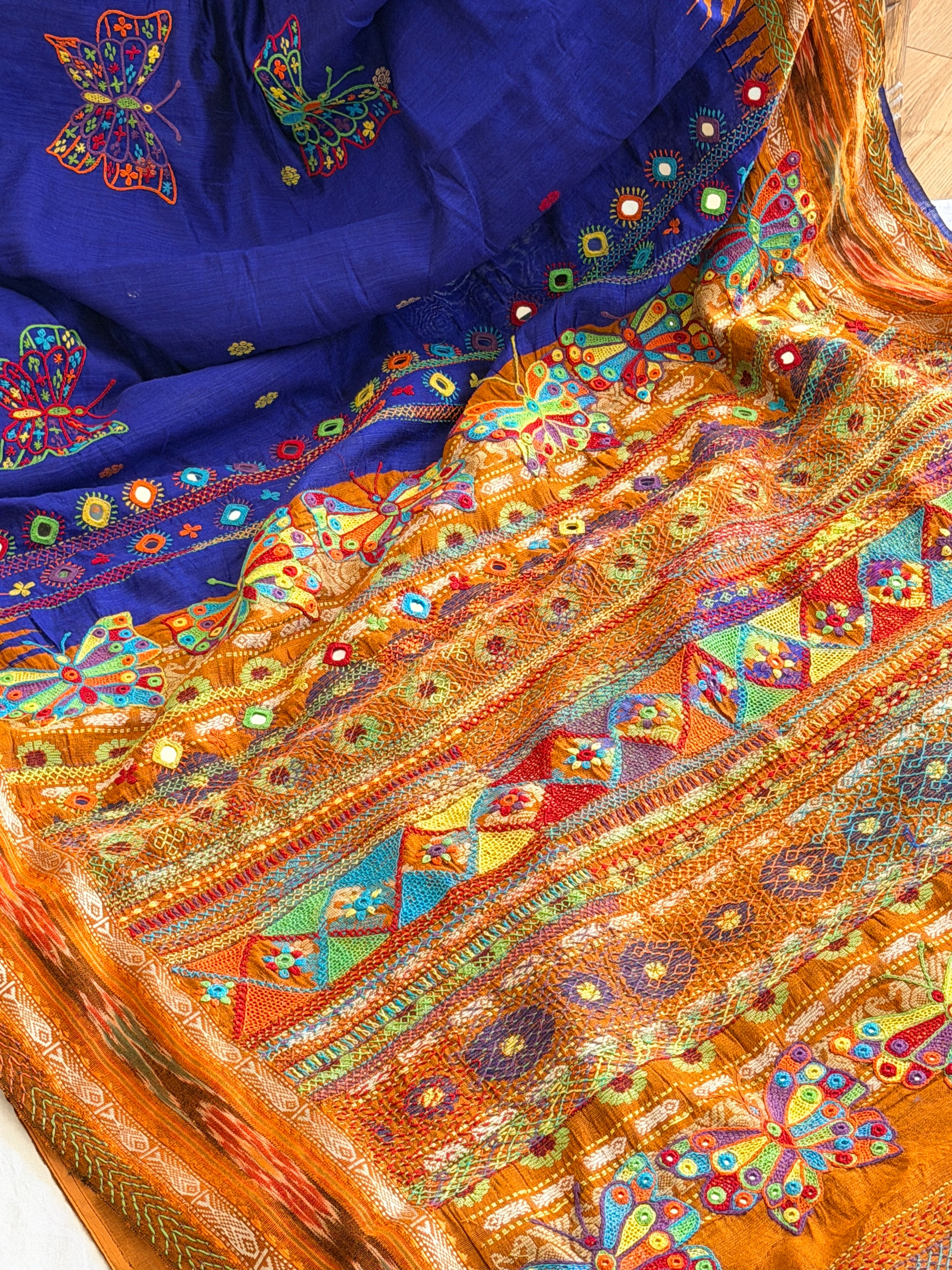 Lambani Hand Embroidered Raw Silk Saree with butterfly motifs
