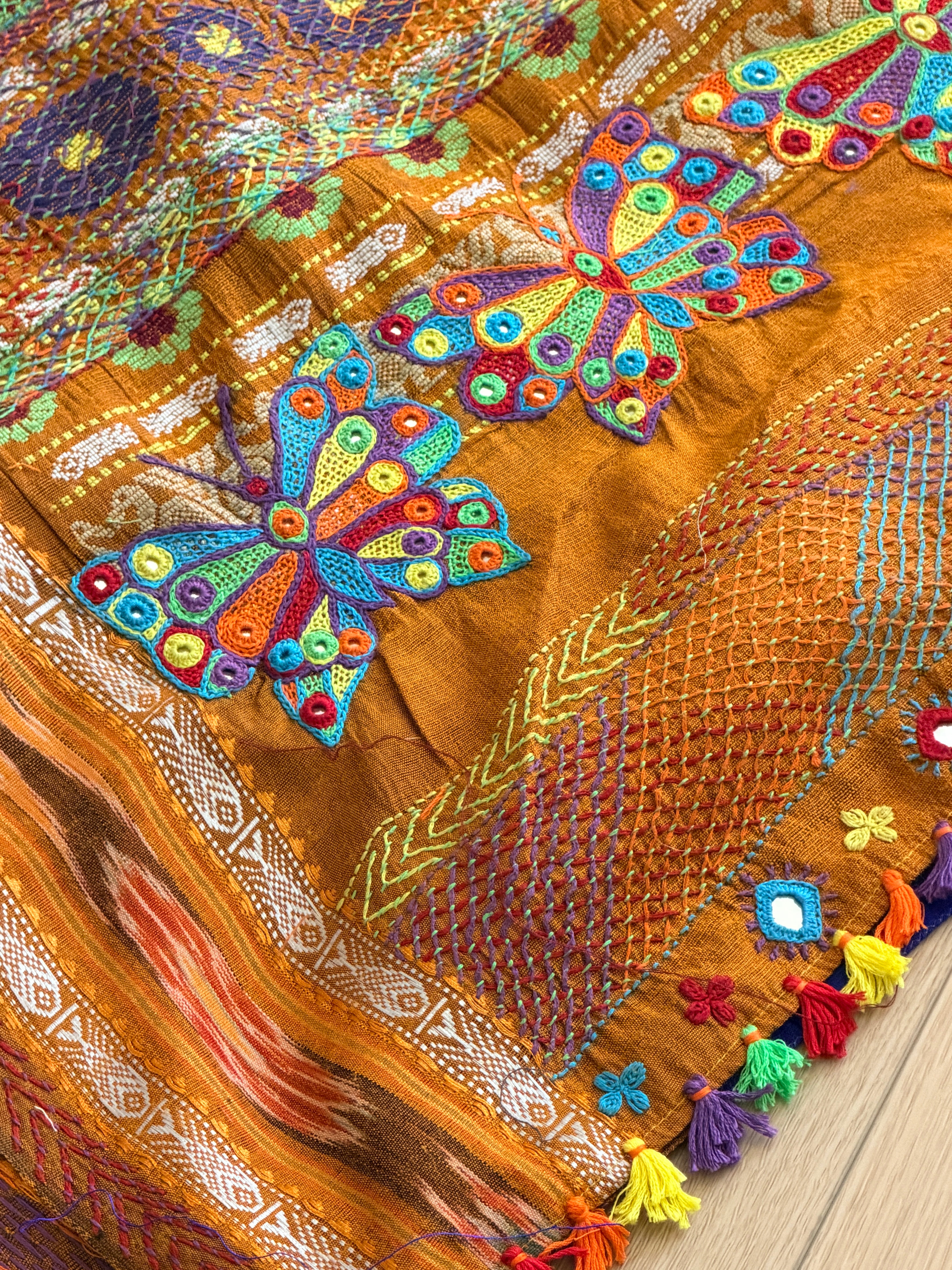 Lambani Hand Embroidered Raw Silk Saree with butterfly motifs