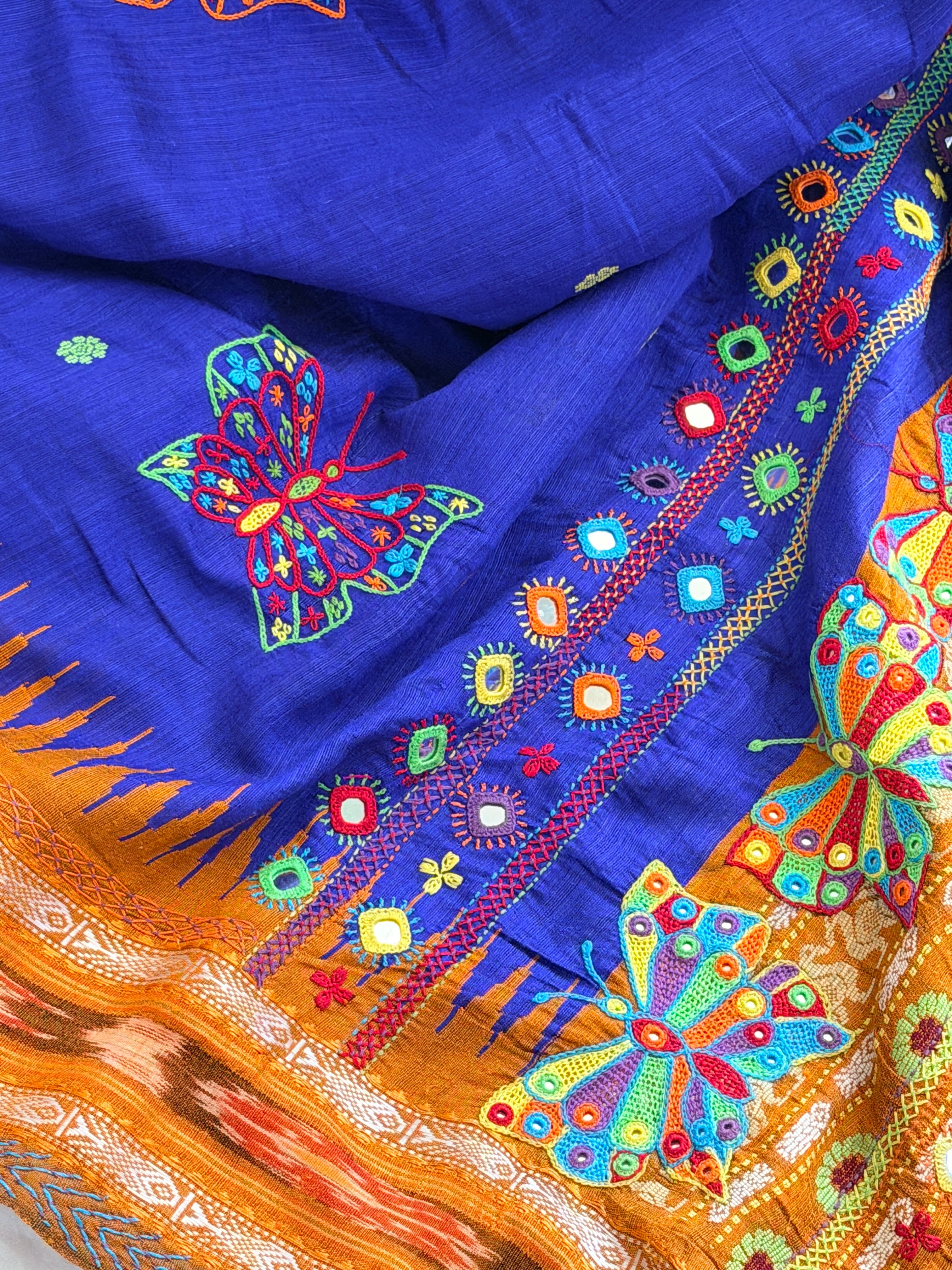 Lambani Hand Embroidered Raw Silk Saree with butterfly motifs